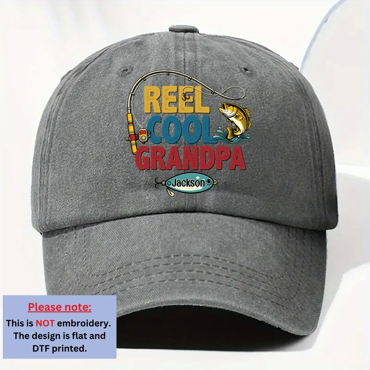 Reel Cool Grandpa - Personalized Custom Vintage Washed Denim Cap - Image 7