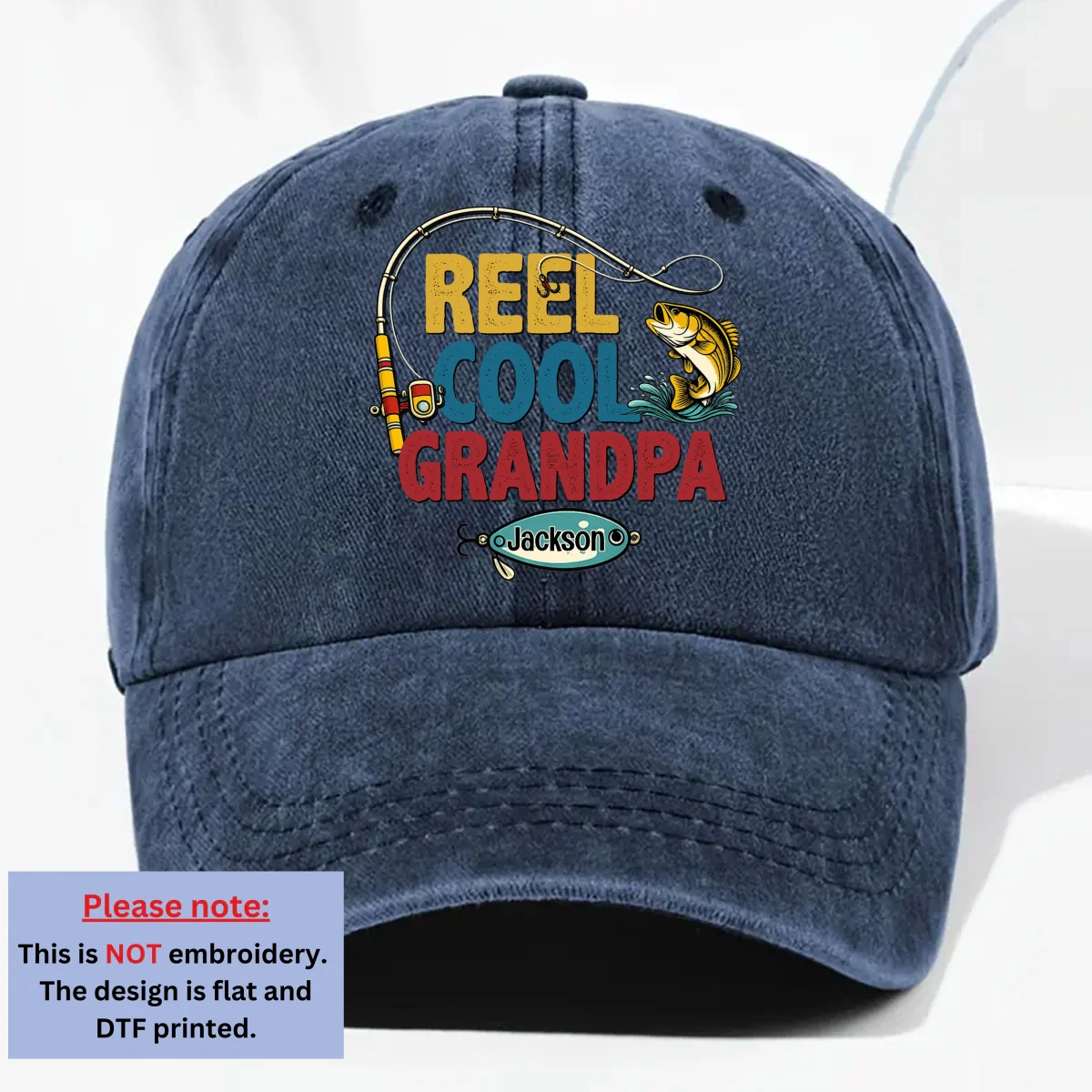 Reel Cool Grandpa - Personalized Custom Vintage Washed Denim Cap - Image 8