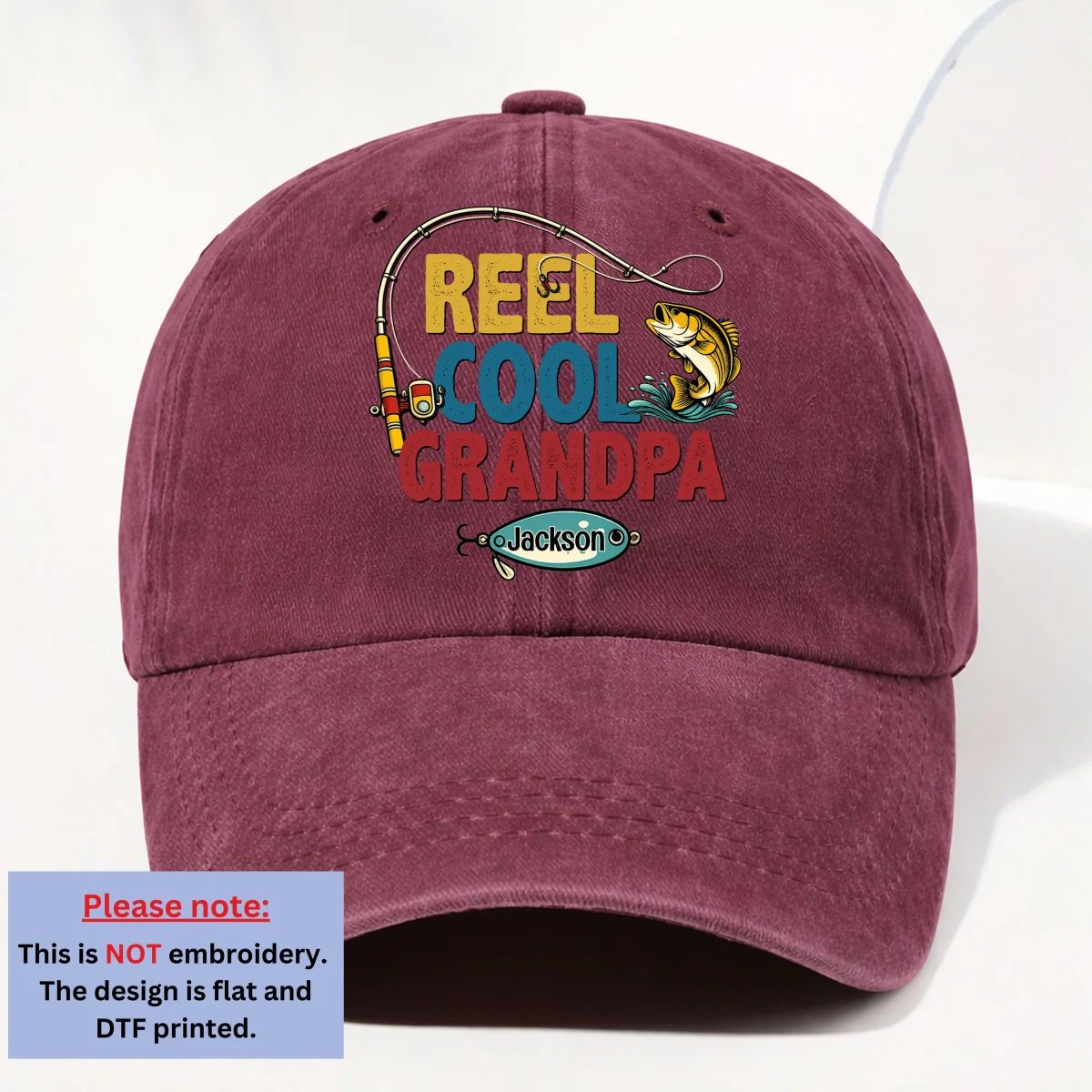 Reel Cool Grandpa - Personalized Custom Vintage Washed Denim Cap - Image 9