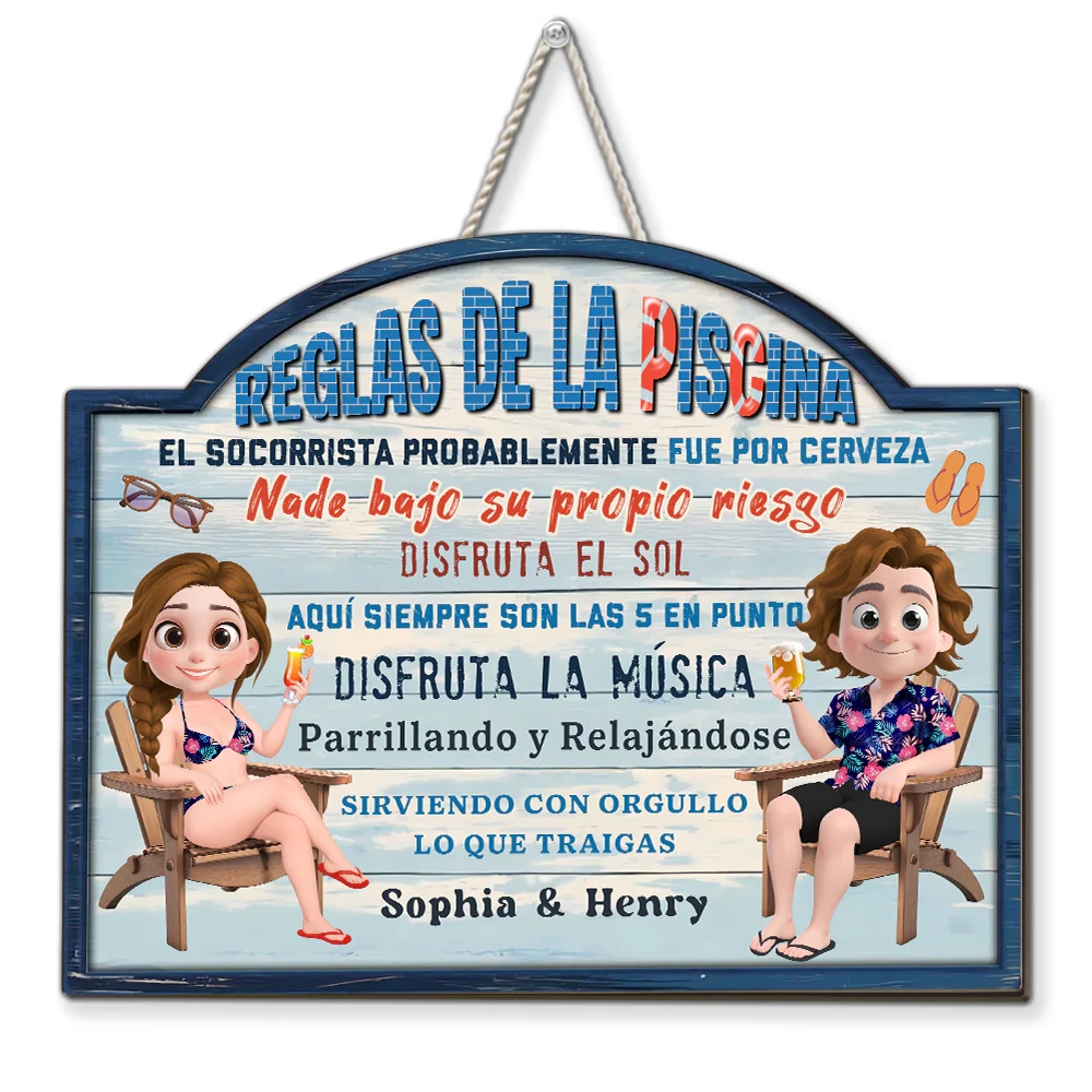 Reglas De La Piscina - Letrero De Madera Personalizado