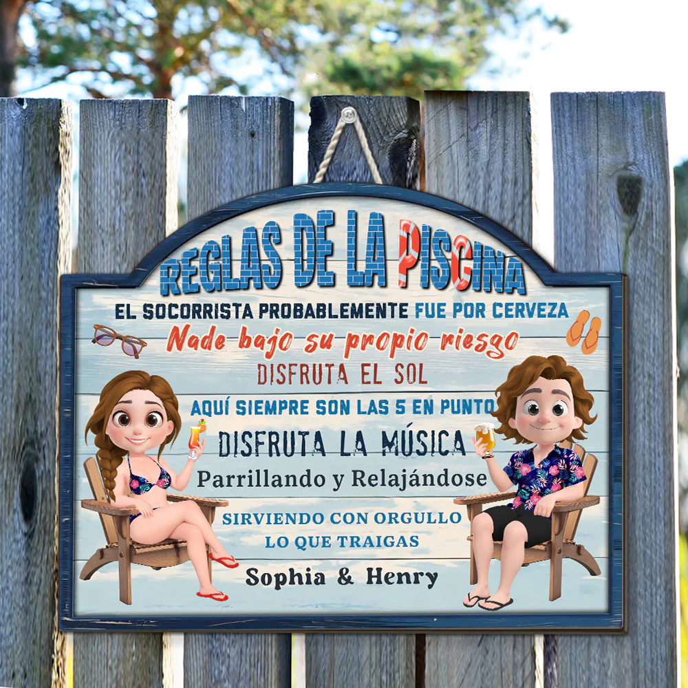 Reglas De La Piscina - Letrero De Madera Personalizado - Image 4
