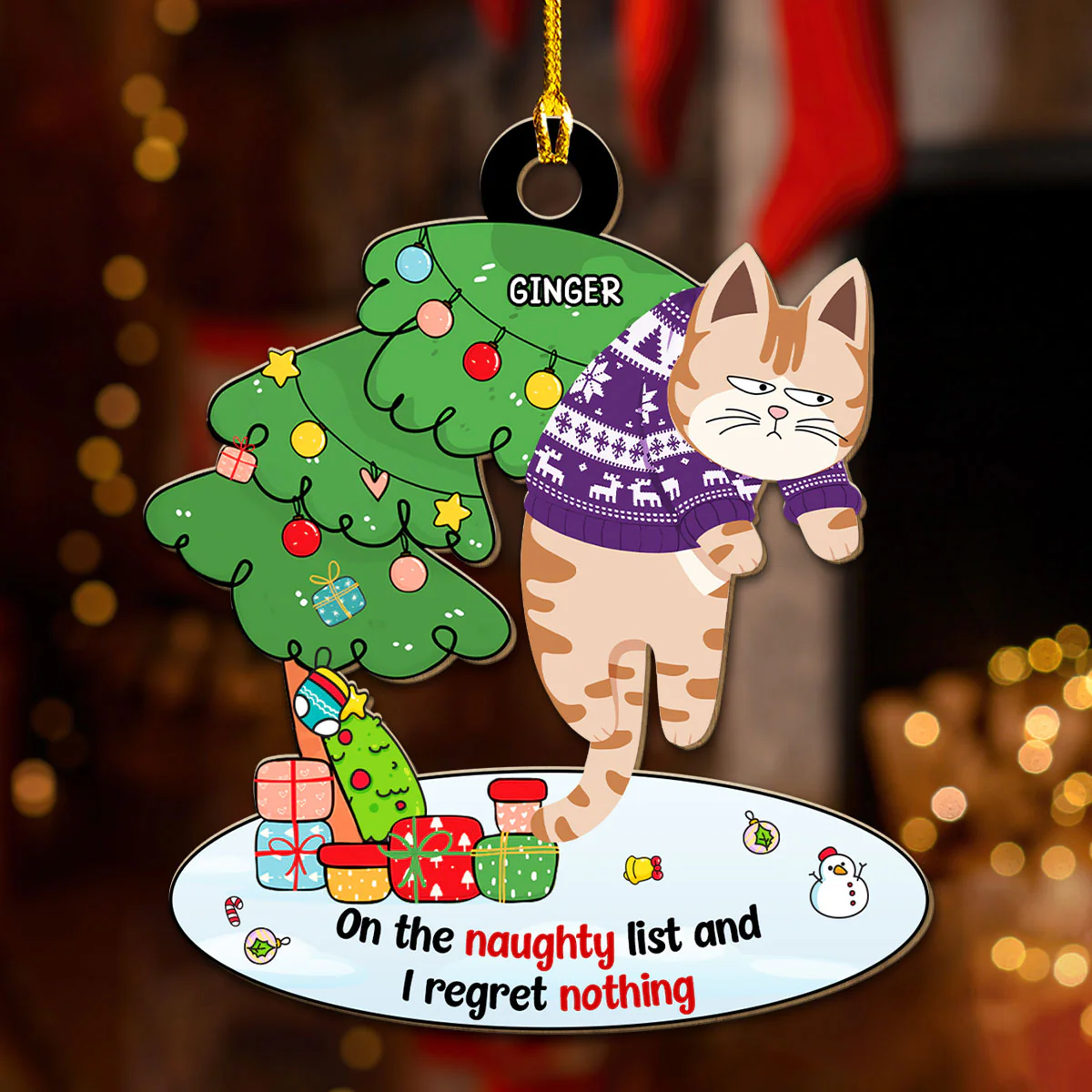 Regret Nothing - Personalized Custom Wood Ornament - Image 2