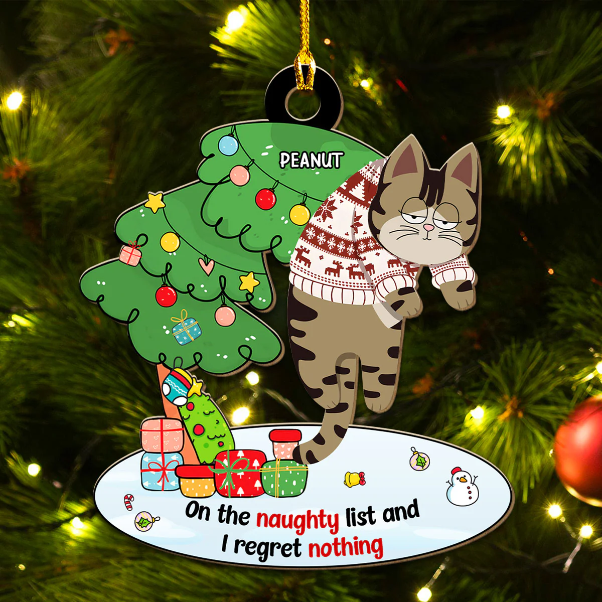 Regret Nothing - Personalized Custom Wood Ornament - Image 3