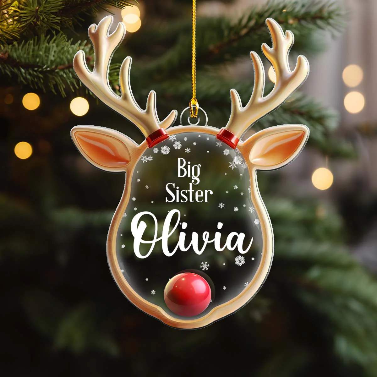 Reindeer Bell - Personalized Custom Acrylic Ornament - Image 3