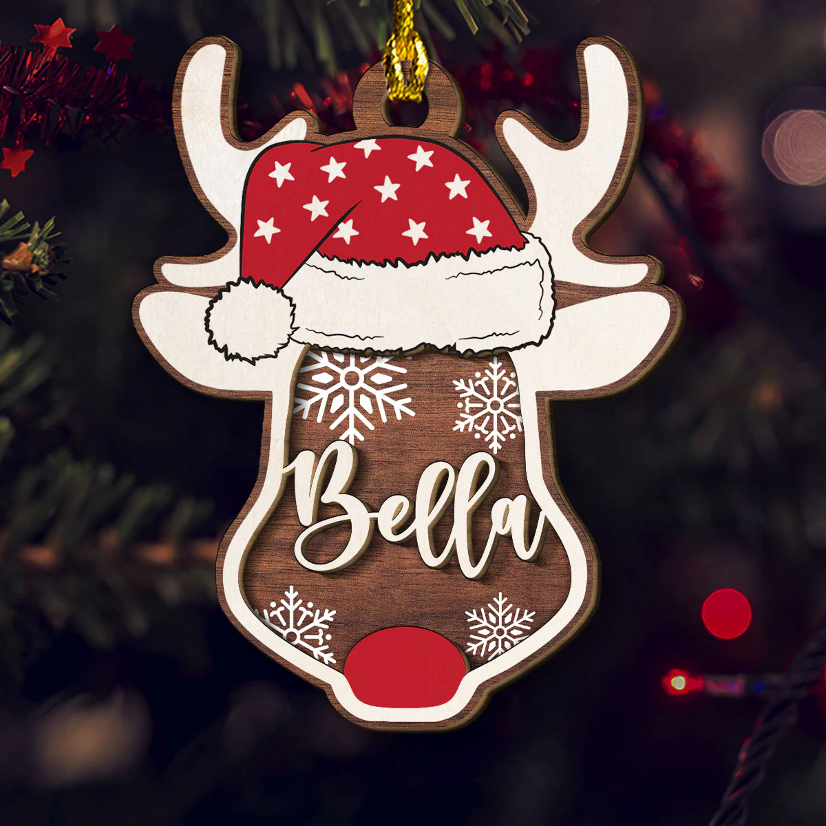 Reindeer Christmas - Personalized Custom 2-Layered Wood Ornament - Image 2