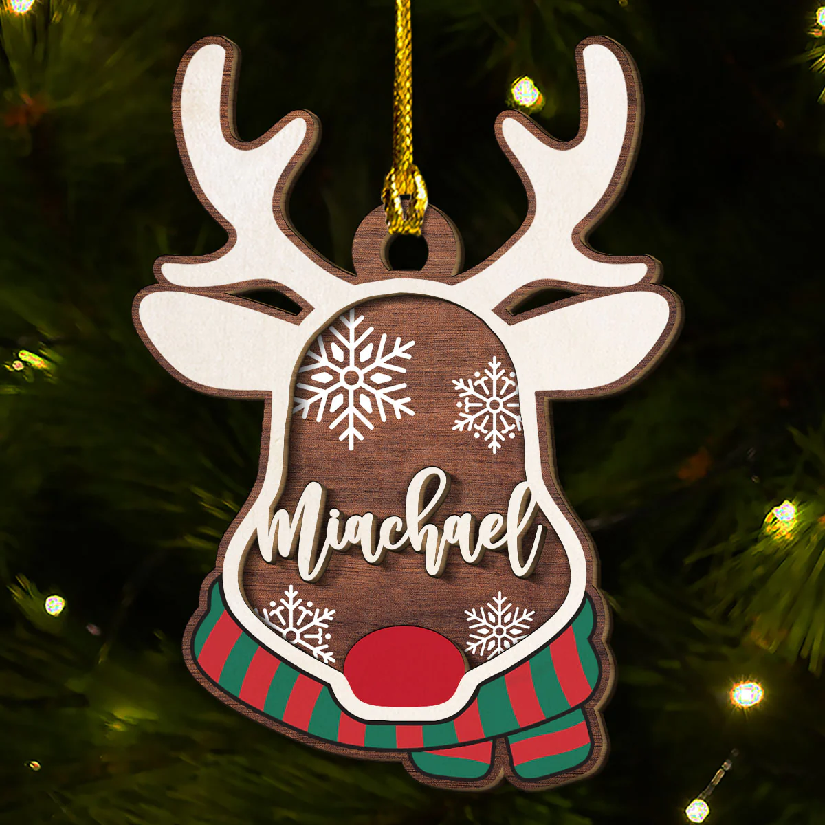 Reindeer Christmas - Personalized Custom 2-Layered Wood Ornament - Image 3
