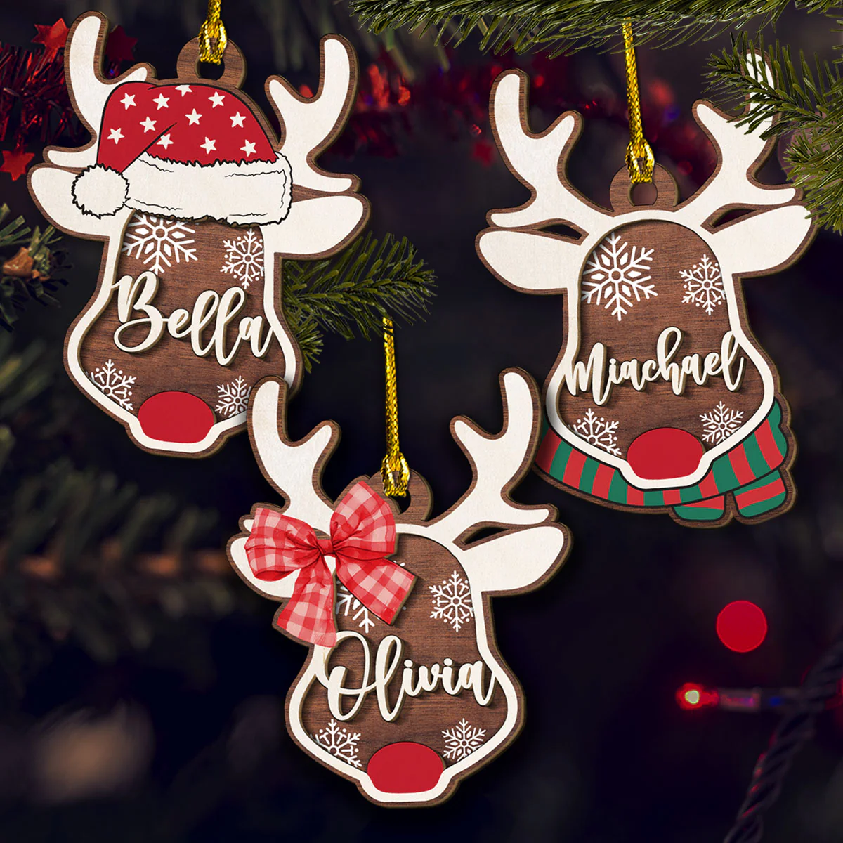 Reindeer Christmas - Personalized Custom 2-Layered Wood Ornament - Image 4