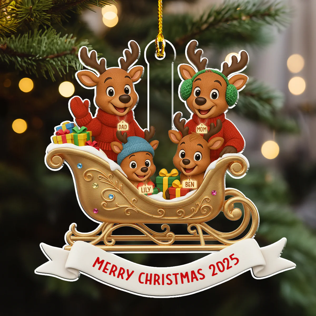 Reindeer Family Christmas - Personalized Custom Acrylic Ornament - Image 3