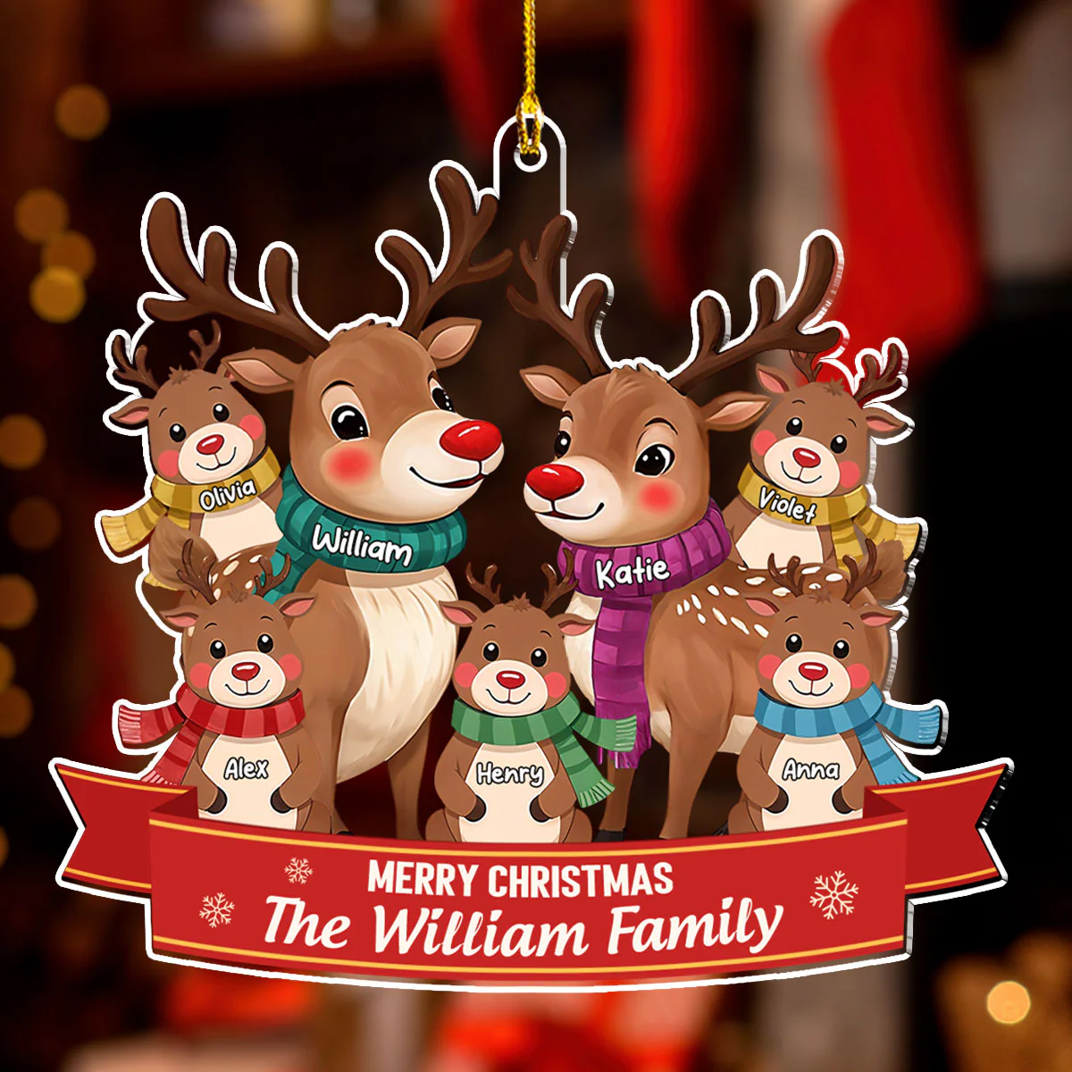 Reindeer Family - Personalized Custom Acrylic Ornament - Image 2