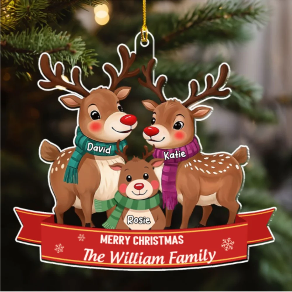 Reindeer Family - Personalized Custom Acrylic Ornament - Image 5