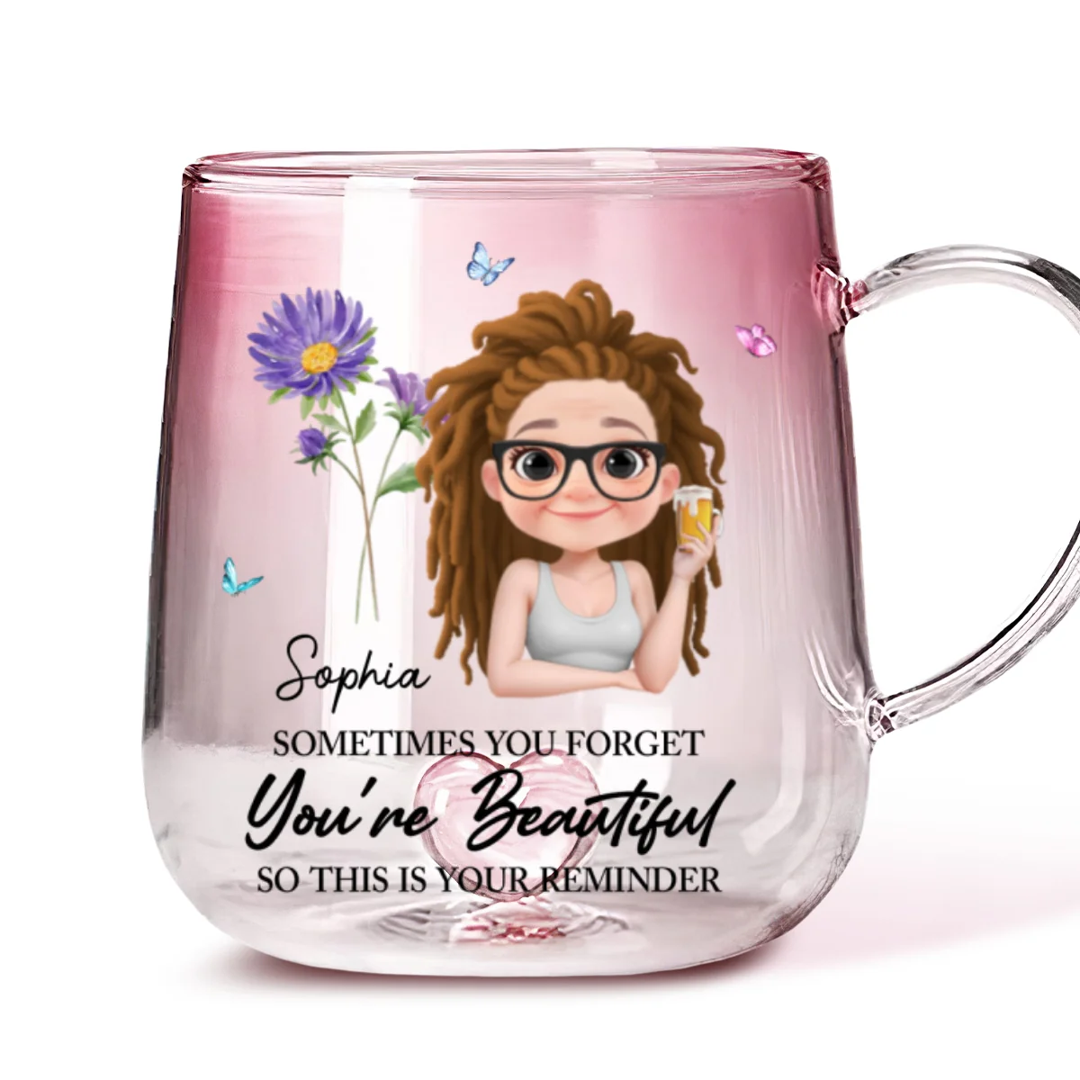 Reminder Of Beauty - Personalized Custom Pink Gradient Glass Mug - Image 5