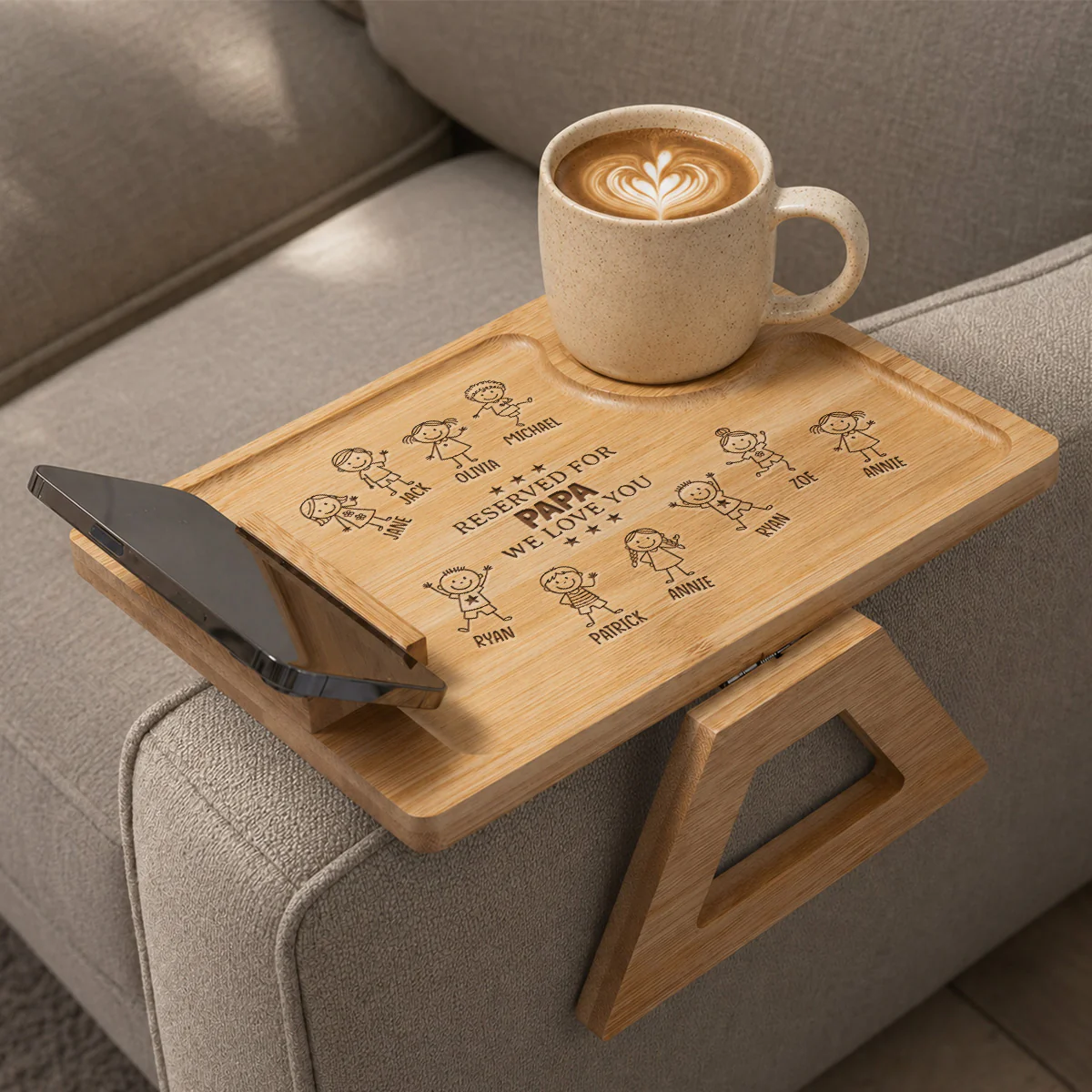 Reserved For Dad - Personalized Custom Engraved Wooden Couch Arm Table - Image 2
