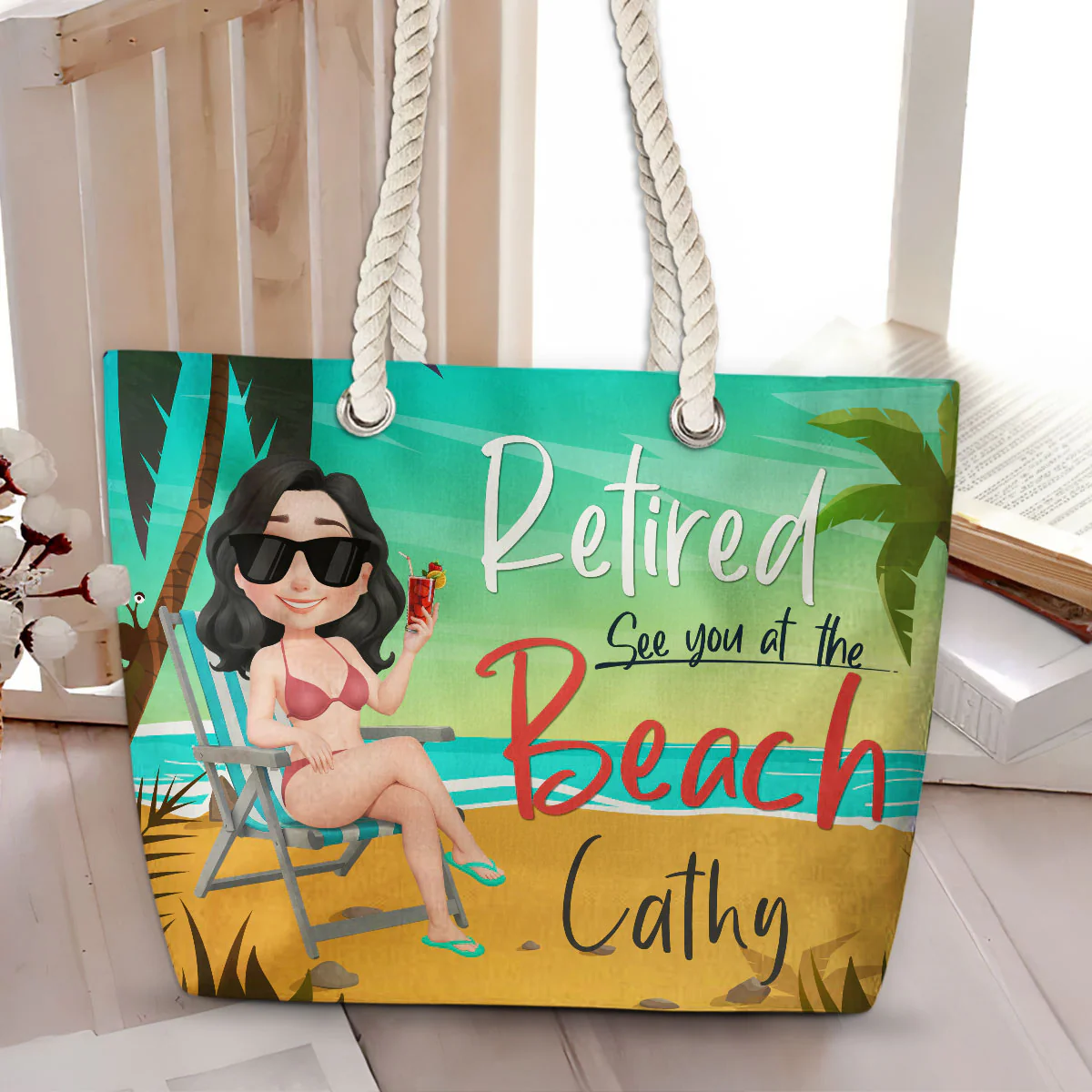 Retired Cartoonize - Personalized Beach Bag - Image 3