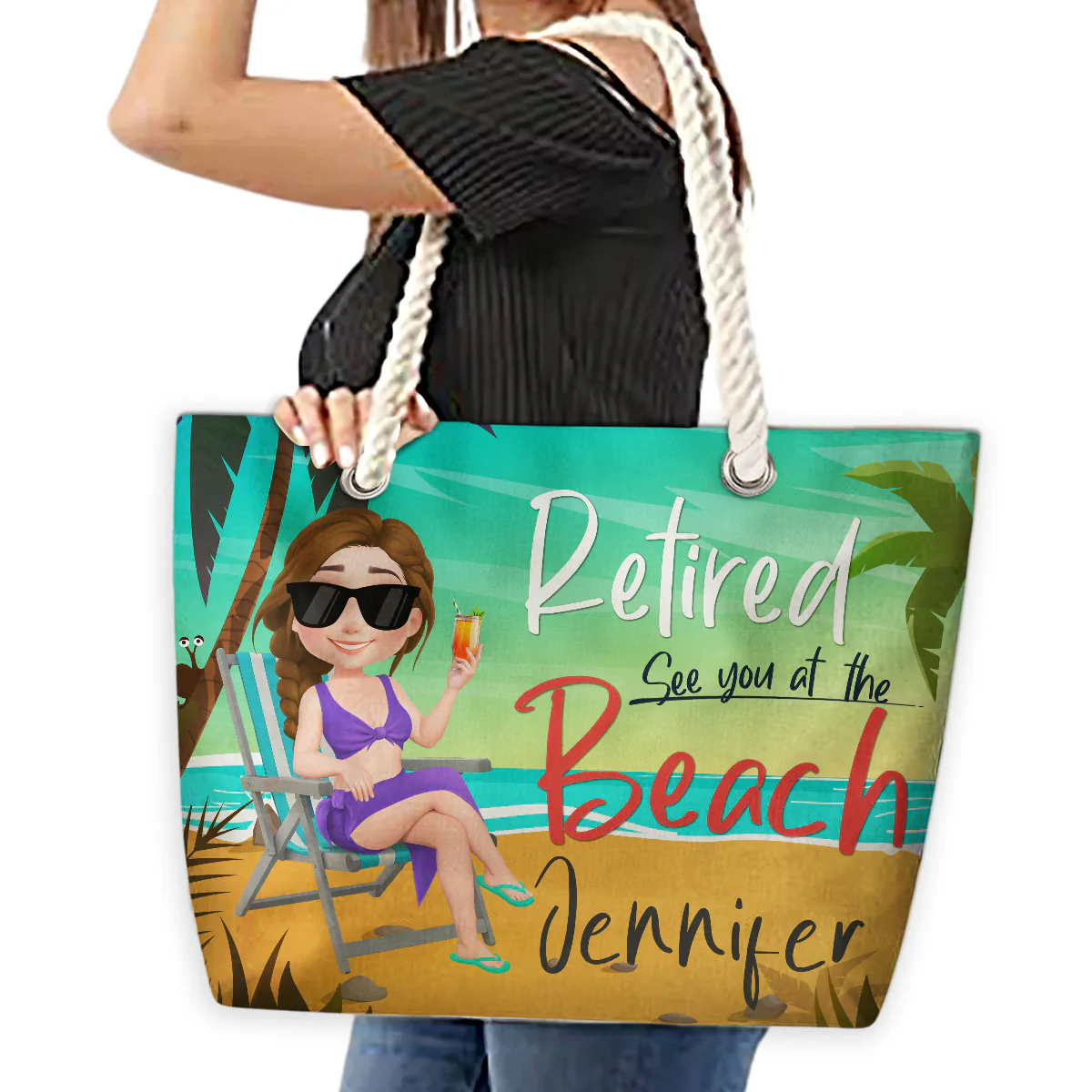 Retired Cartoonize - Personalized Beach Bag - Image 5