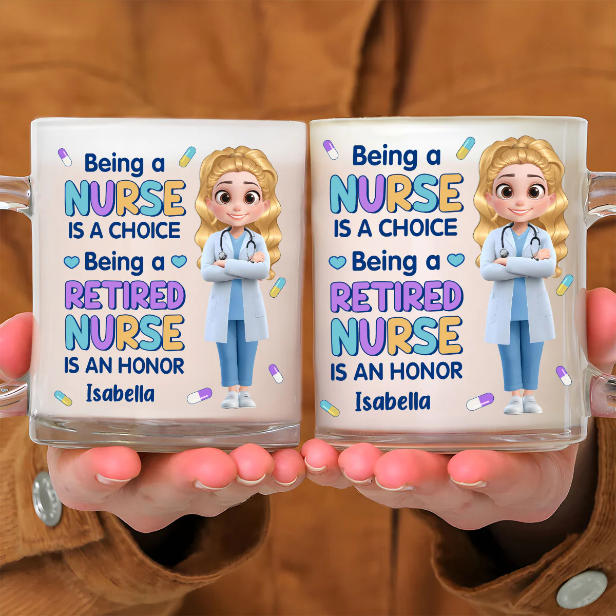 Retired Nurse Is An Honor - Personalized Custom Glass Mug - Image 2