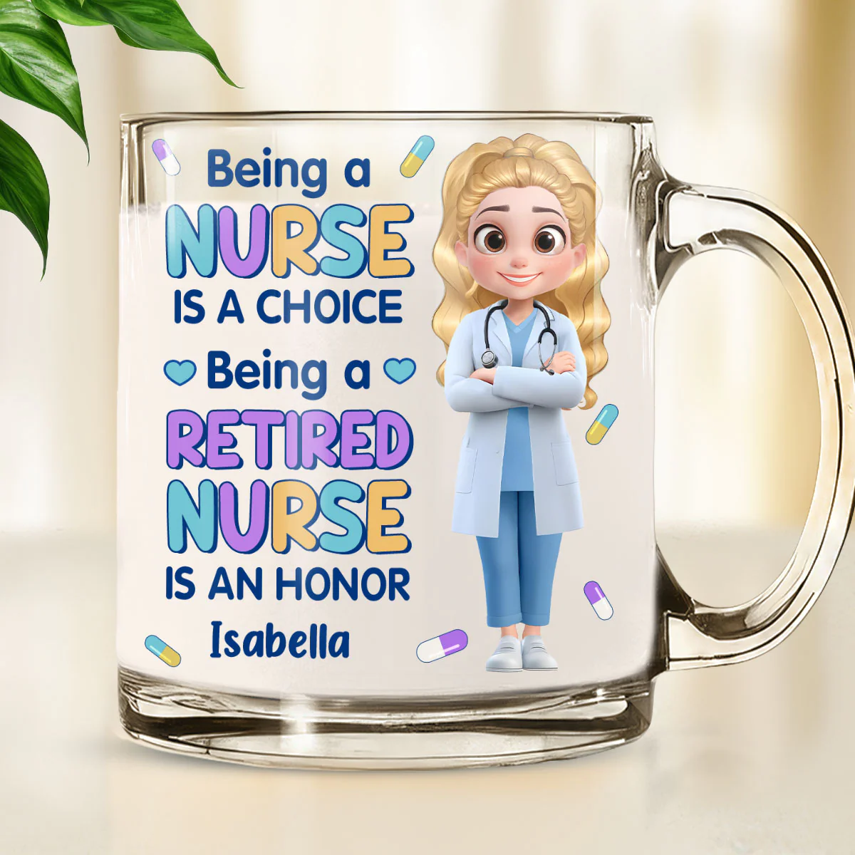 Retired Nurse Is An Honor - Personalized Custom Glass Mug - Image 4