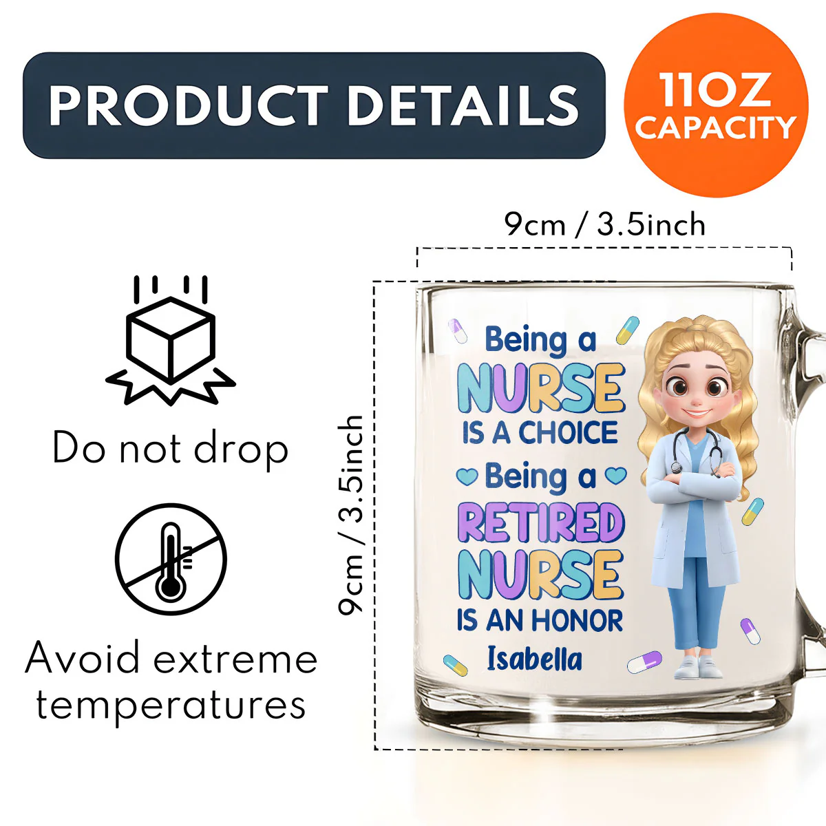 Retired Nurse Is An Honor - Personalized Custom Glass Mug - Image 5