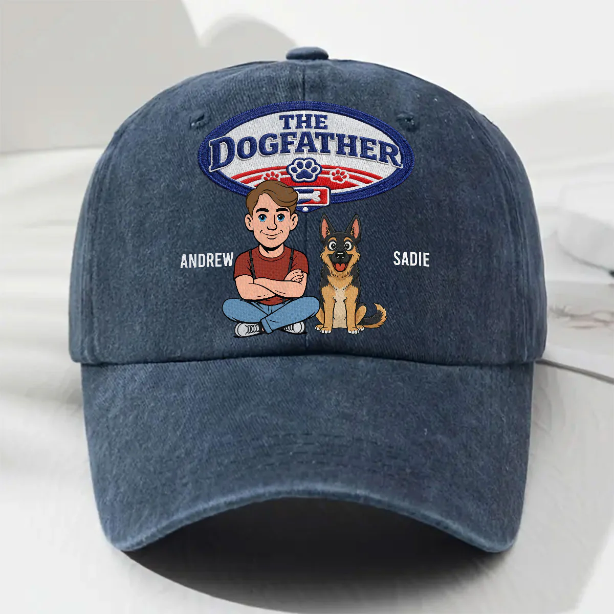Retro Handsome Dog Dad - Personalized Custom Vintage Washed Denim Cap