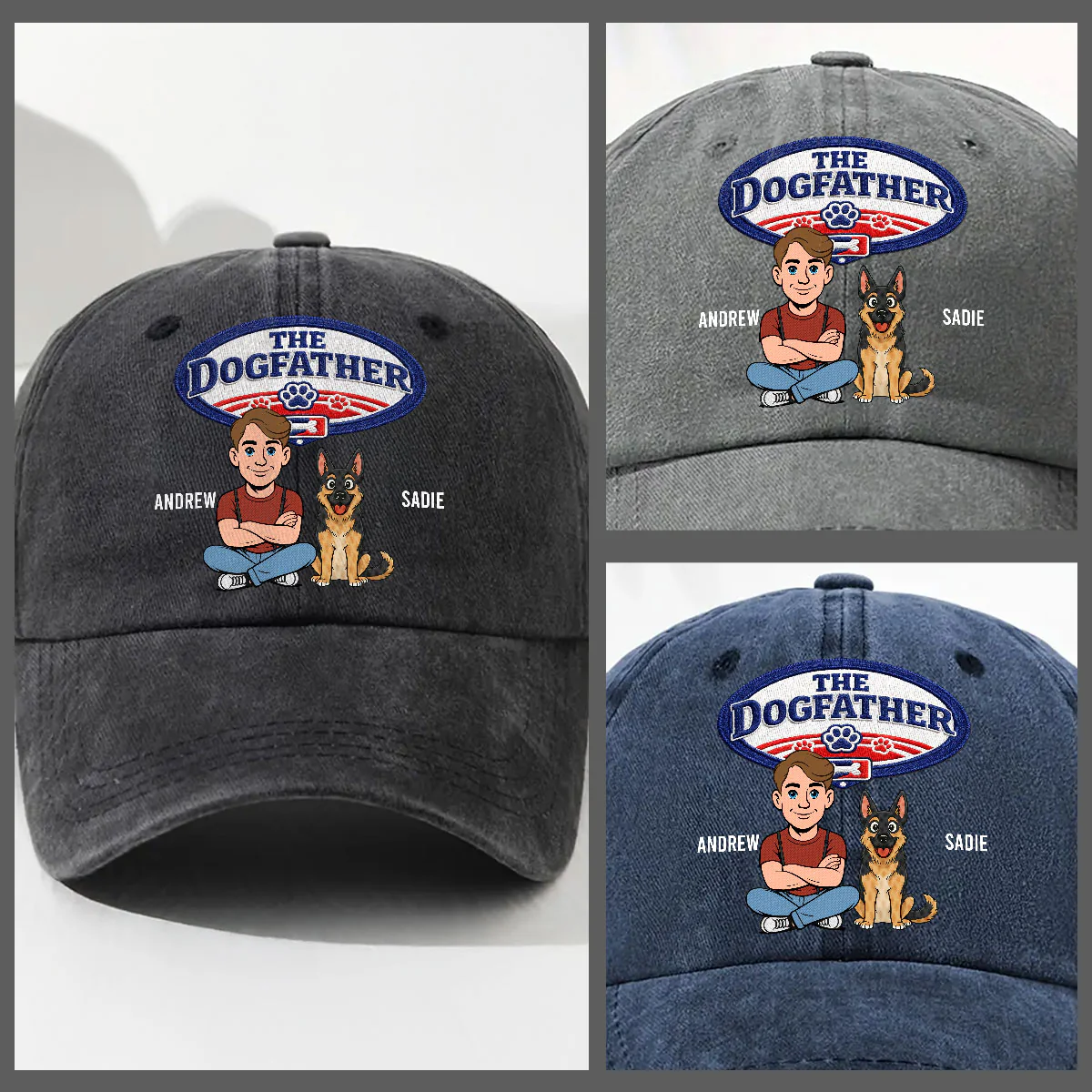 Retro Handsome Dog Dad - Personalized Custom Vintage Washed Denim Cap - Image 6