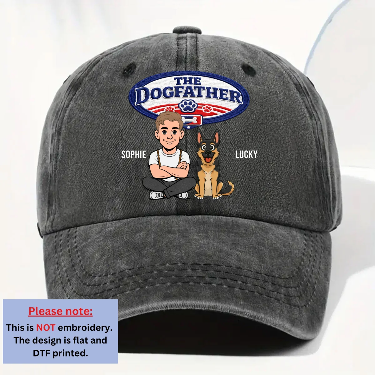 Retro Handsome Dog Dad - Personalized Custom Vintage Washed Denim Cap - Image 8