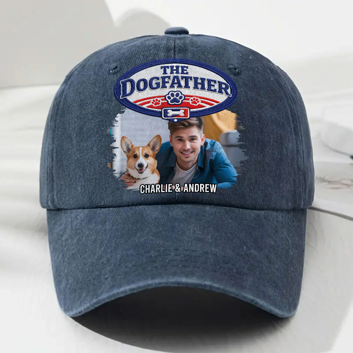 Retro Handsome Dog Dad Photo - Personalized Custom Vintage Washed Denim Cap