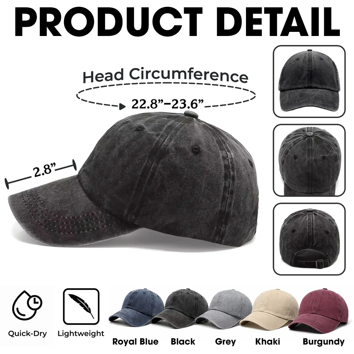 Retro Handsome Dog Dad Photo - Personalized Custom Vintage Washed Denim Cap - Image 3