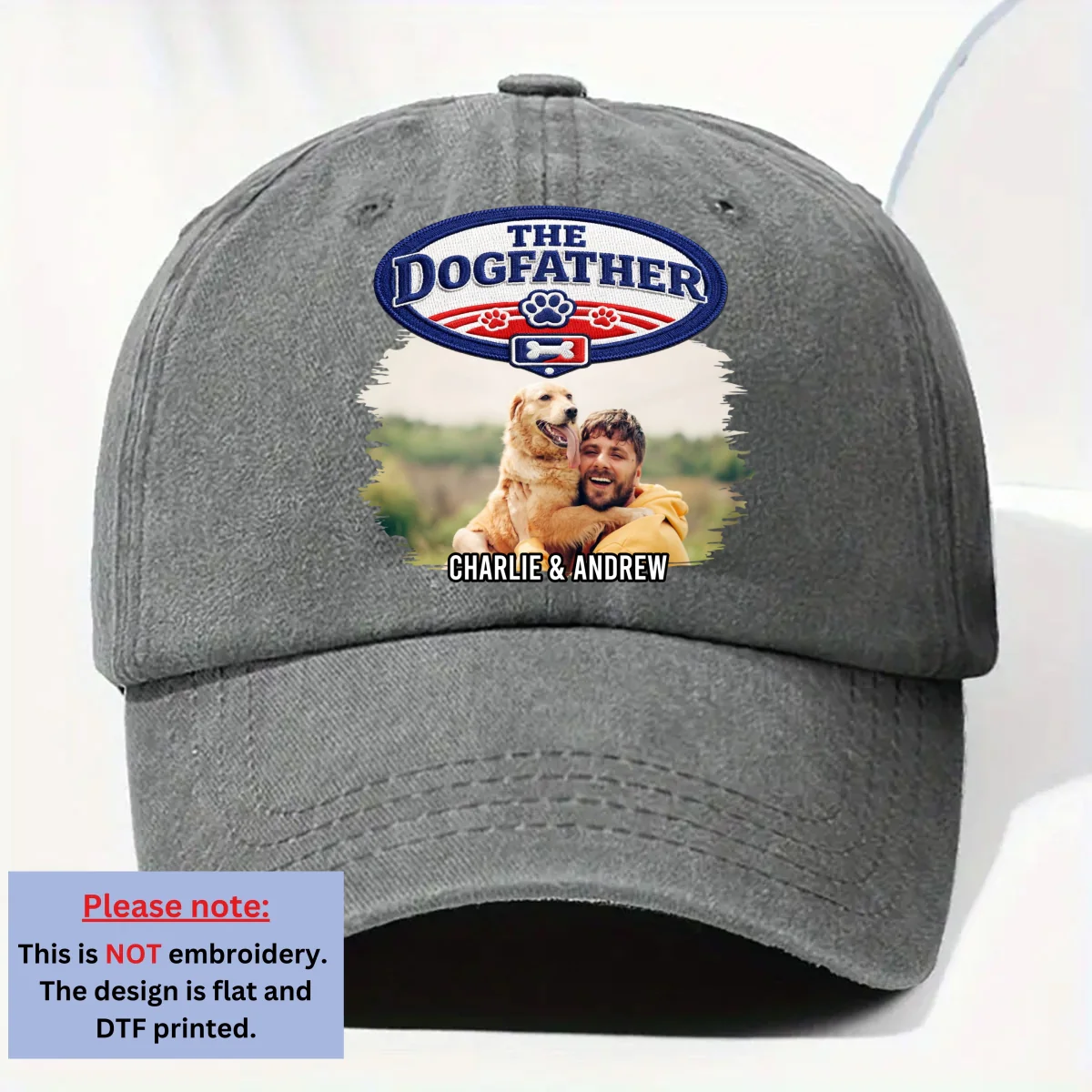 Retro Handsome Dog Dad Photo - Personalized Custom Vintage Washed Denim Cap - Image 5
