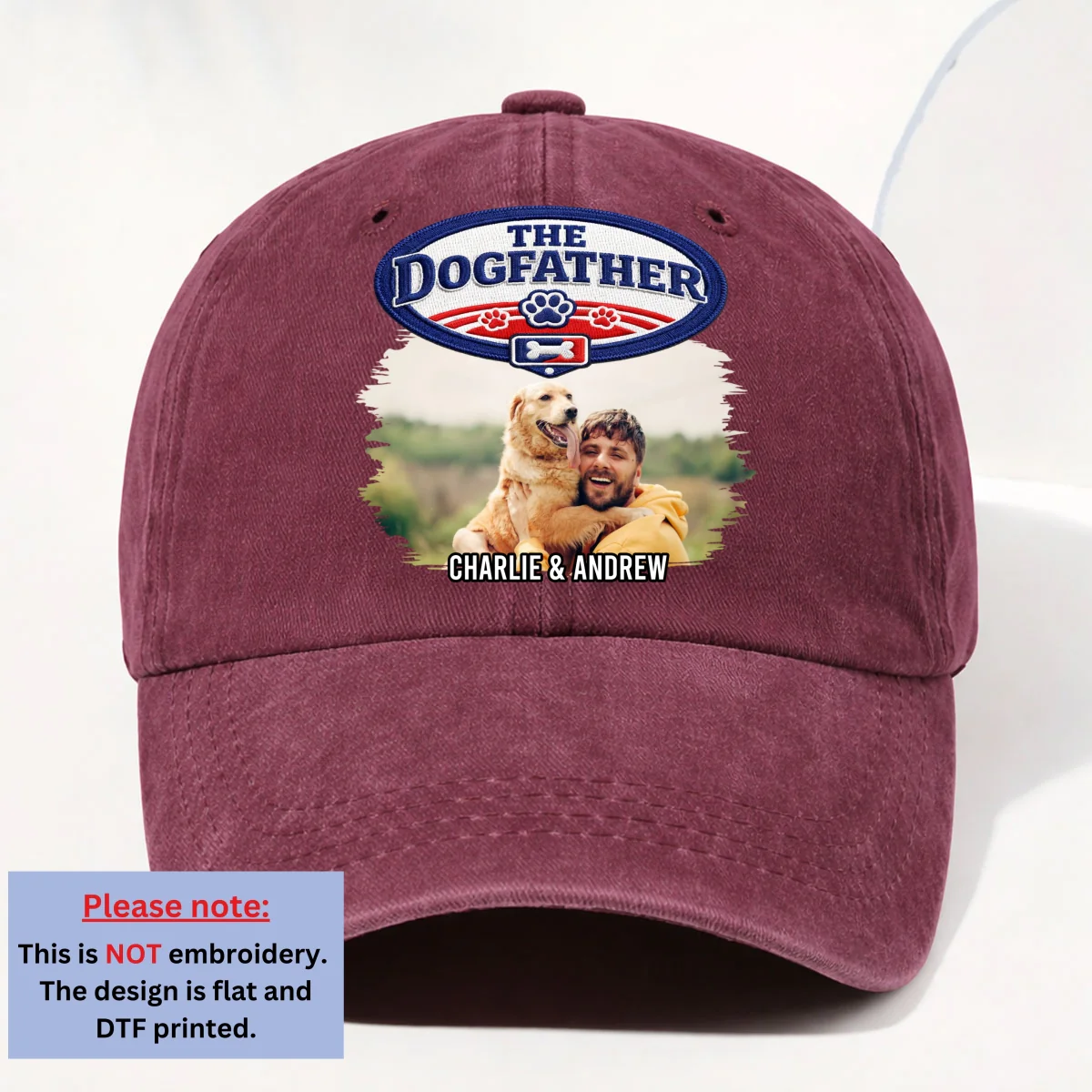 Retro Handsome Dog Dad Photo - Personalized Custom Vintage Washed Denim Cap - Image 7