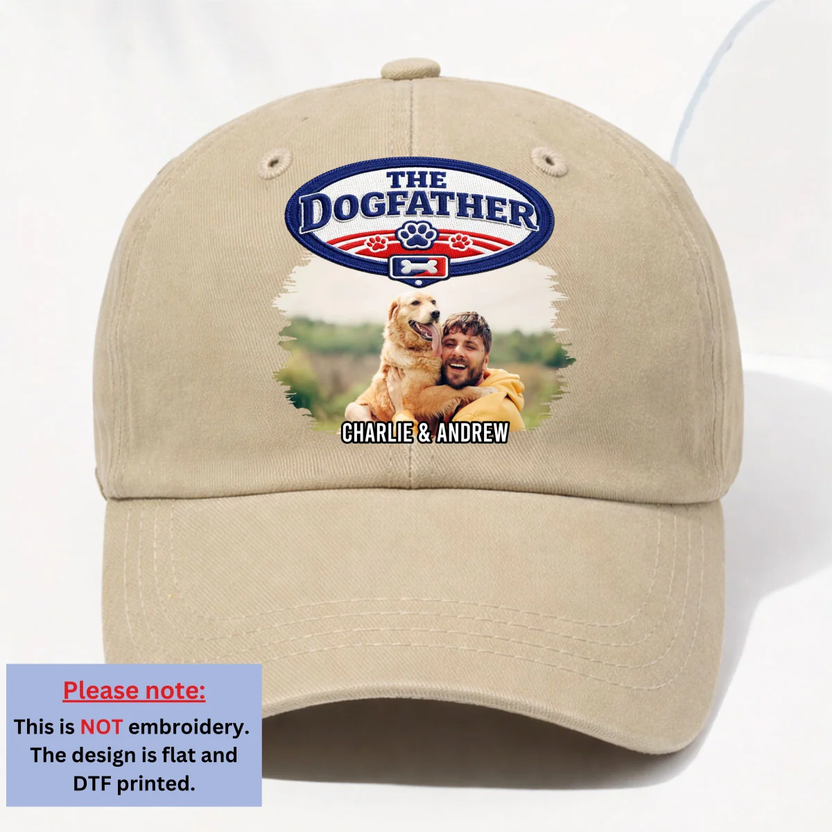 Retro Handsome Dog Dad Photo - Personalized Custom Vintage Washed Denim Cap - Image 8