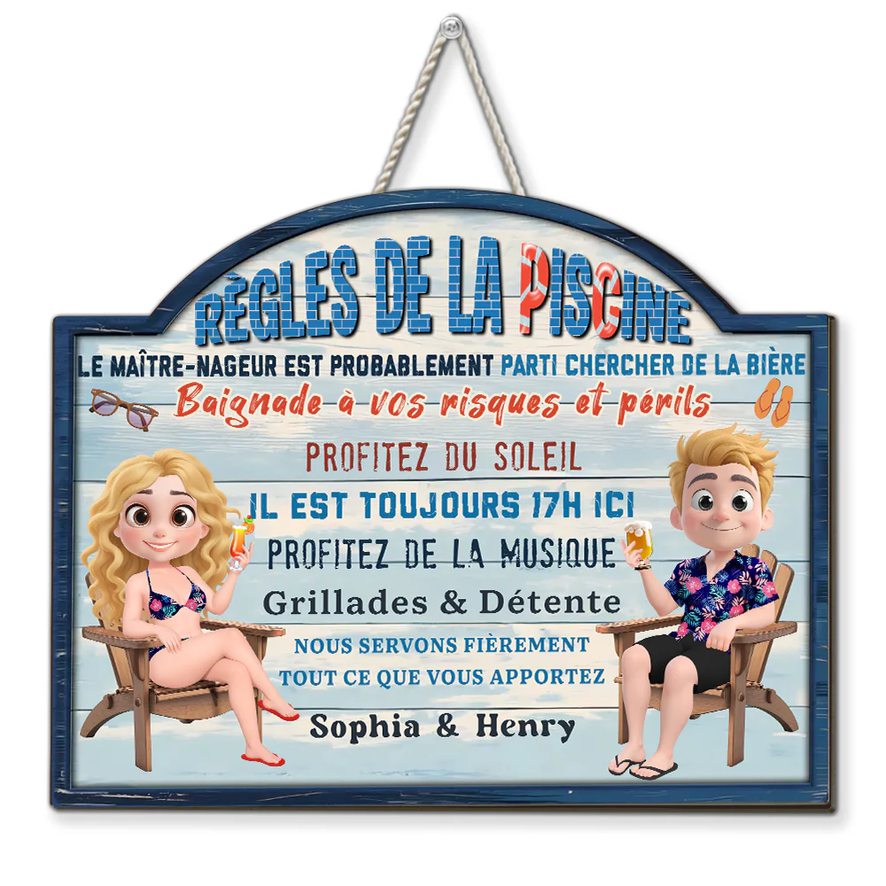 Règles De La Piscine - Panneau En Bois Personnalisé