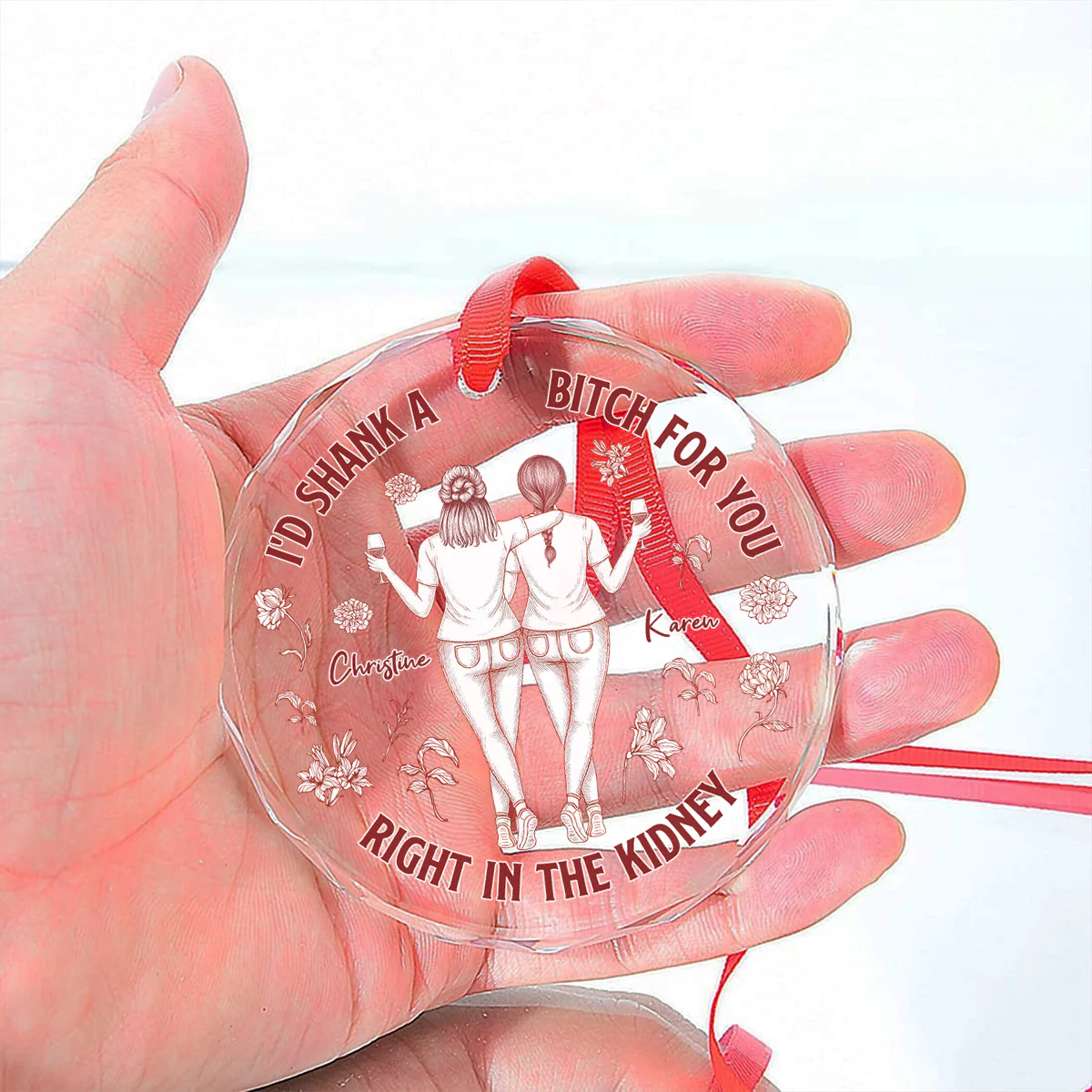 Right In The Kidney For You Besties - Personalized Custom Glass Ornament - Image 4