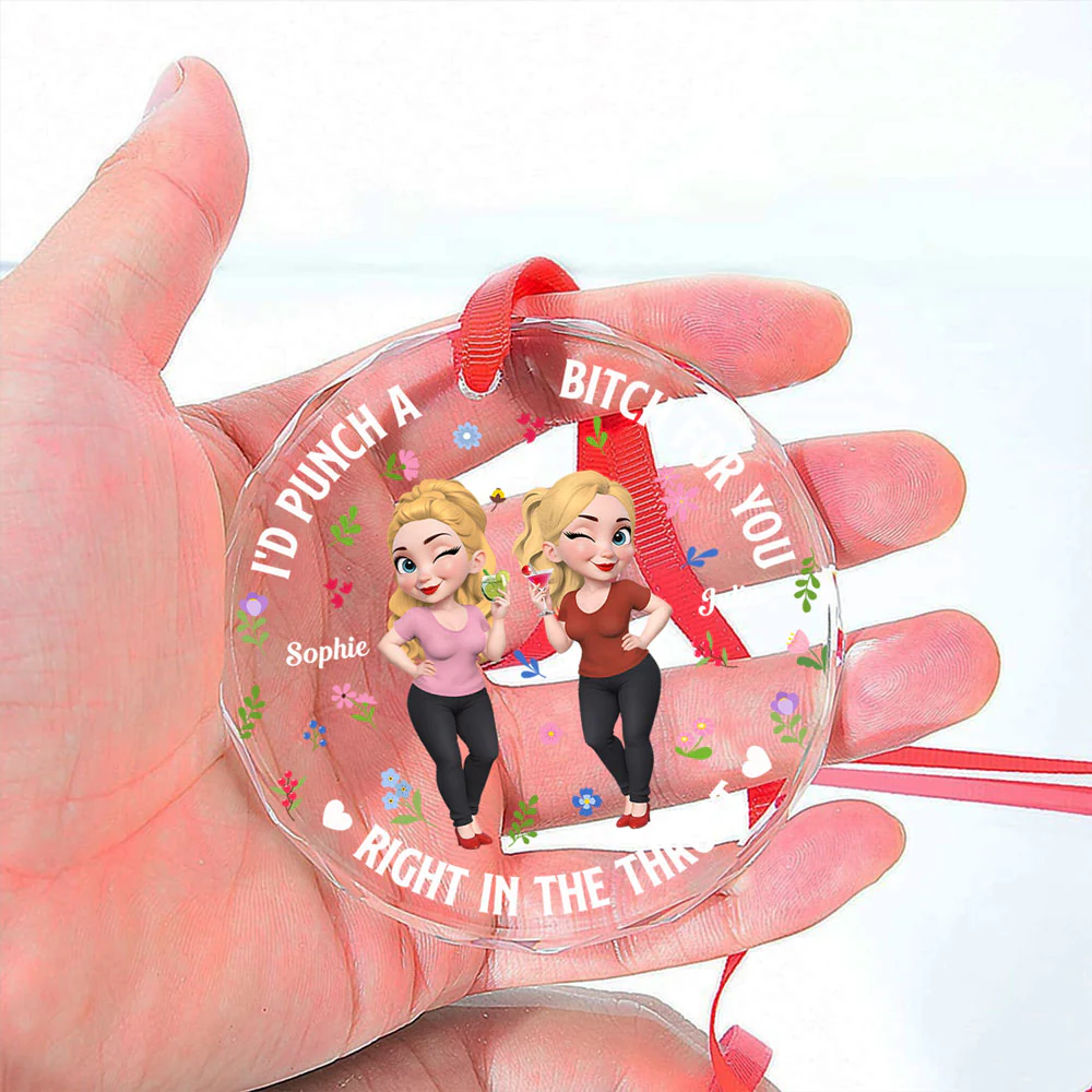 Right In The Throat Bestie Cartoonize - Personalized Custom Glass Ornament - Image 2