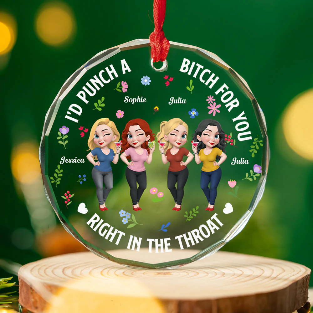 Right In The Throat Bestie Cartoonize - Personalized Custom Glass Ornament - Image 4