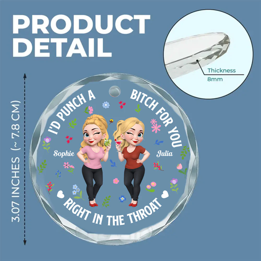 Right In The Throat Bestie Cartoonize - Personalized Custom Glass Ornament - Image 5