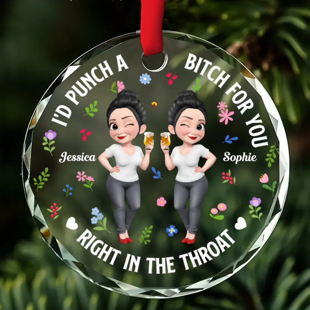 Right In The Throat Bestie Cartoonize - Personalized Custom Glass Ornament - Image 6