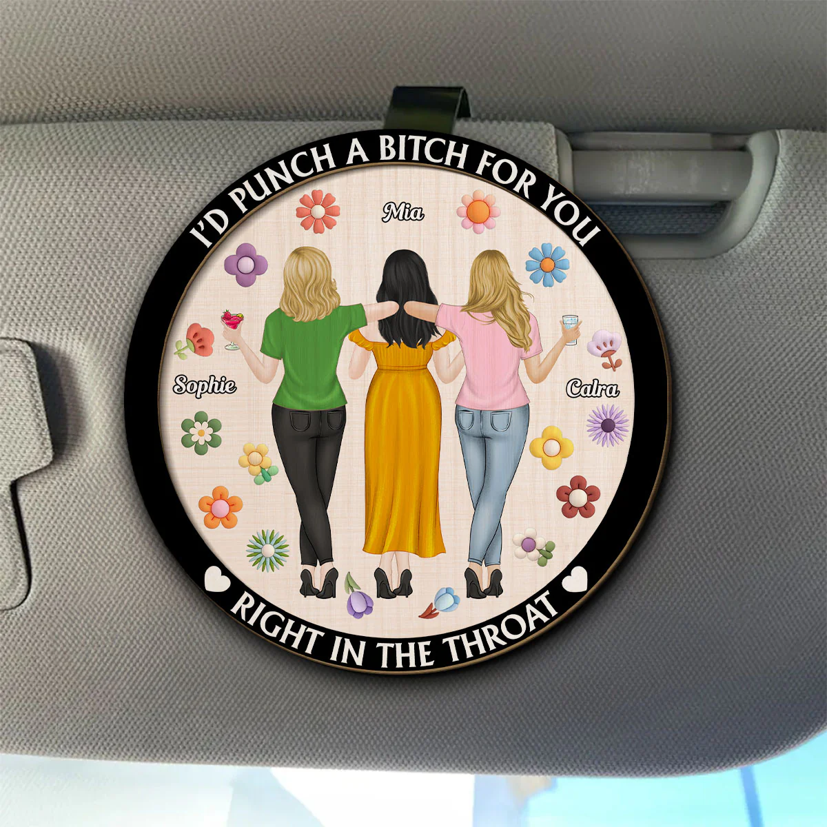 Right In The Throat Besties - Personalized Custom Car Visor Clip - Image 2