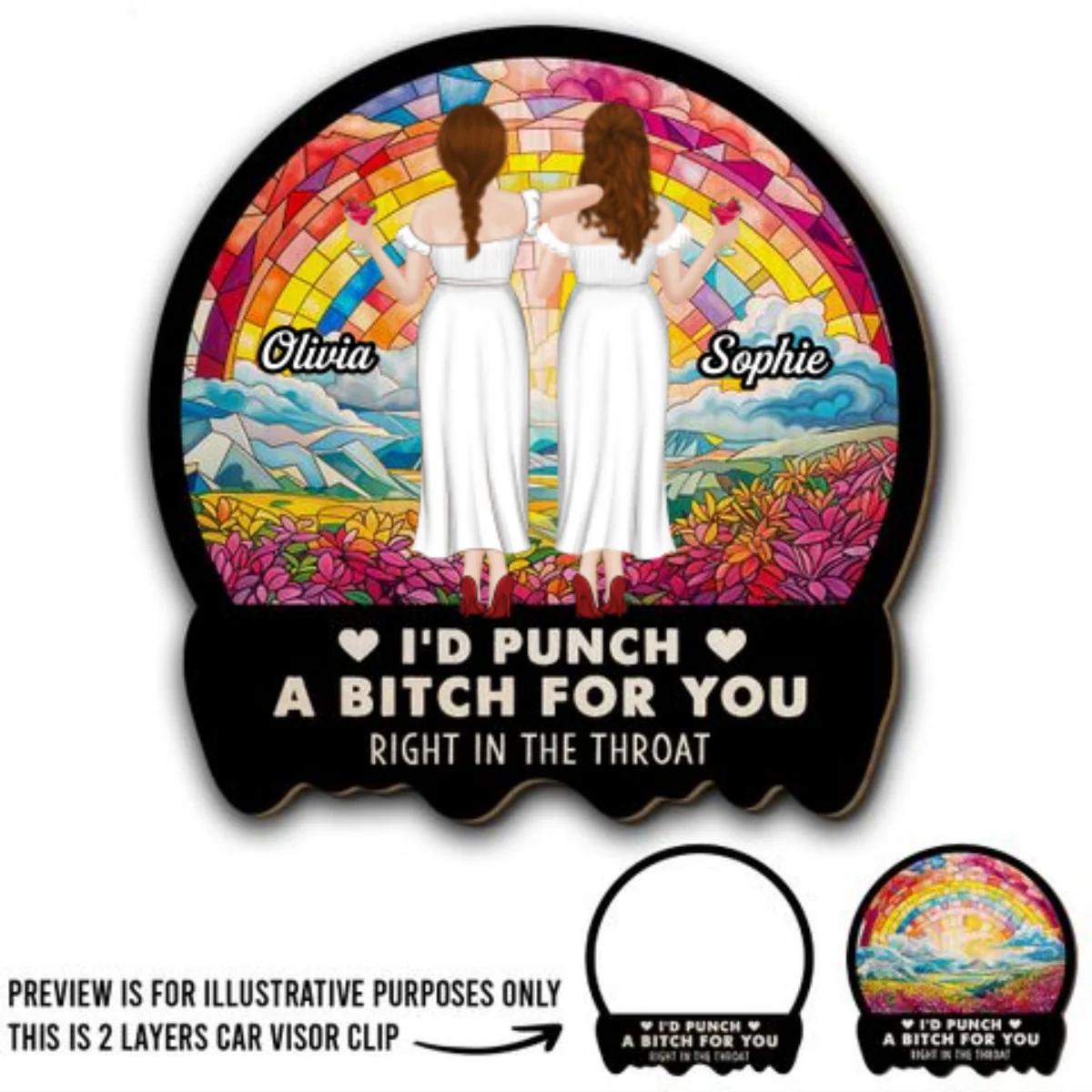 Right In The Throat Besties Sisters - Personalized Custom Car Visor Clip - Image 5