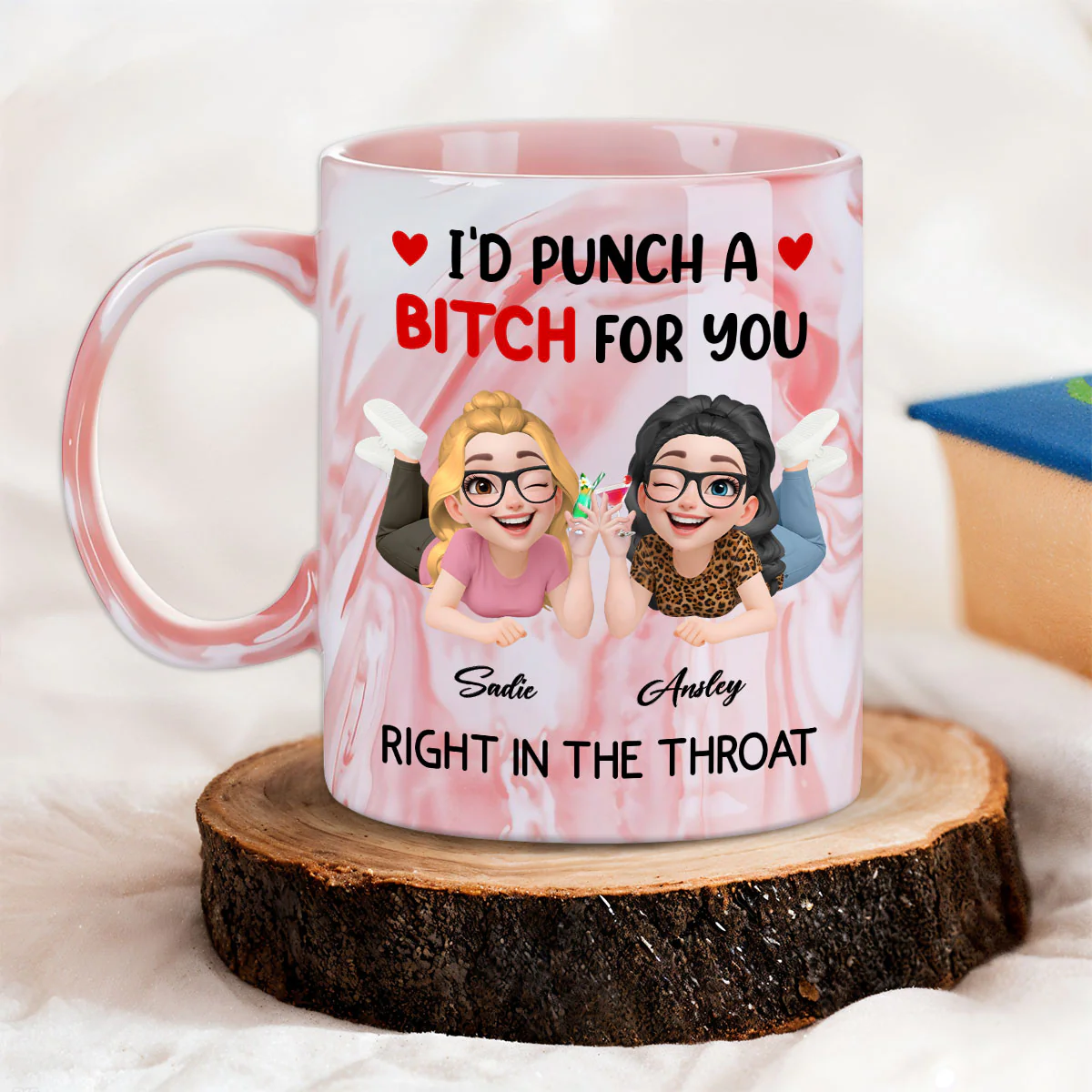 Right In The Throat My Friend New Ver - Personalized Custom Pink Marble Mug - Image 5