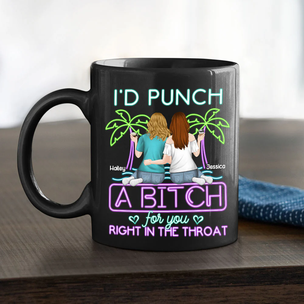 Right In The Throat Neon Style - Personalized Custom Coffee Mug - Image 2