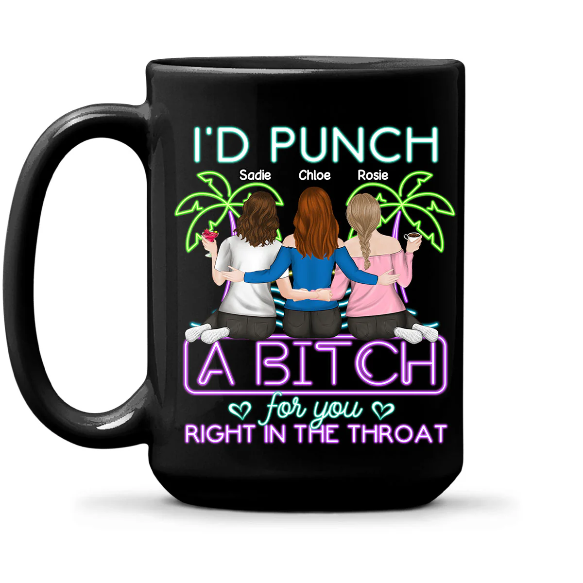 Right In The Throat Neon Style - Personalized Custom Coffee Mug - Image 5