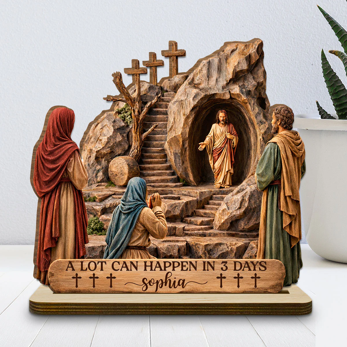 Risen Savior - Personalized Custom 2-Layer Wood Plaque With Flat Base - Image 2