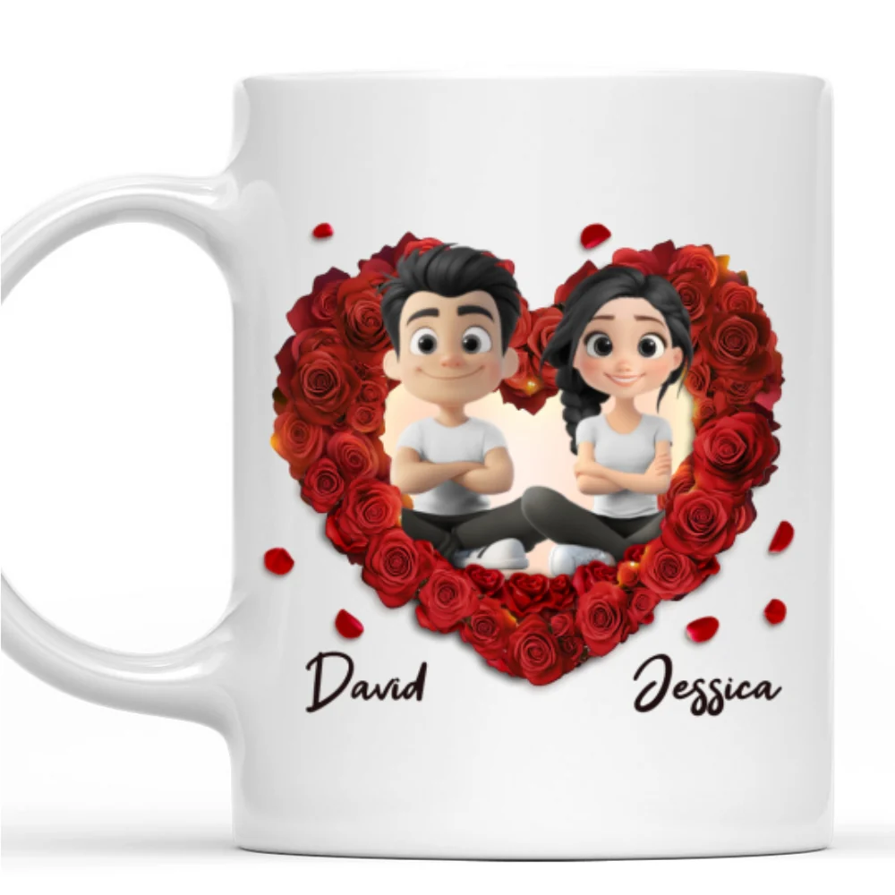 Romantic Red Rose Couple - Personalized Custom Coffee Mug - Image 6