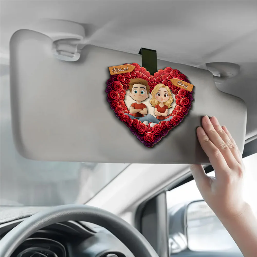 Romantic Rose Heart Couple - Personalized Custom Car Visor Clip - Image 2