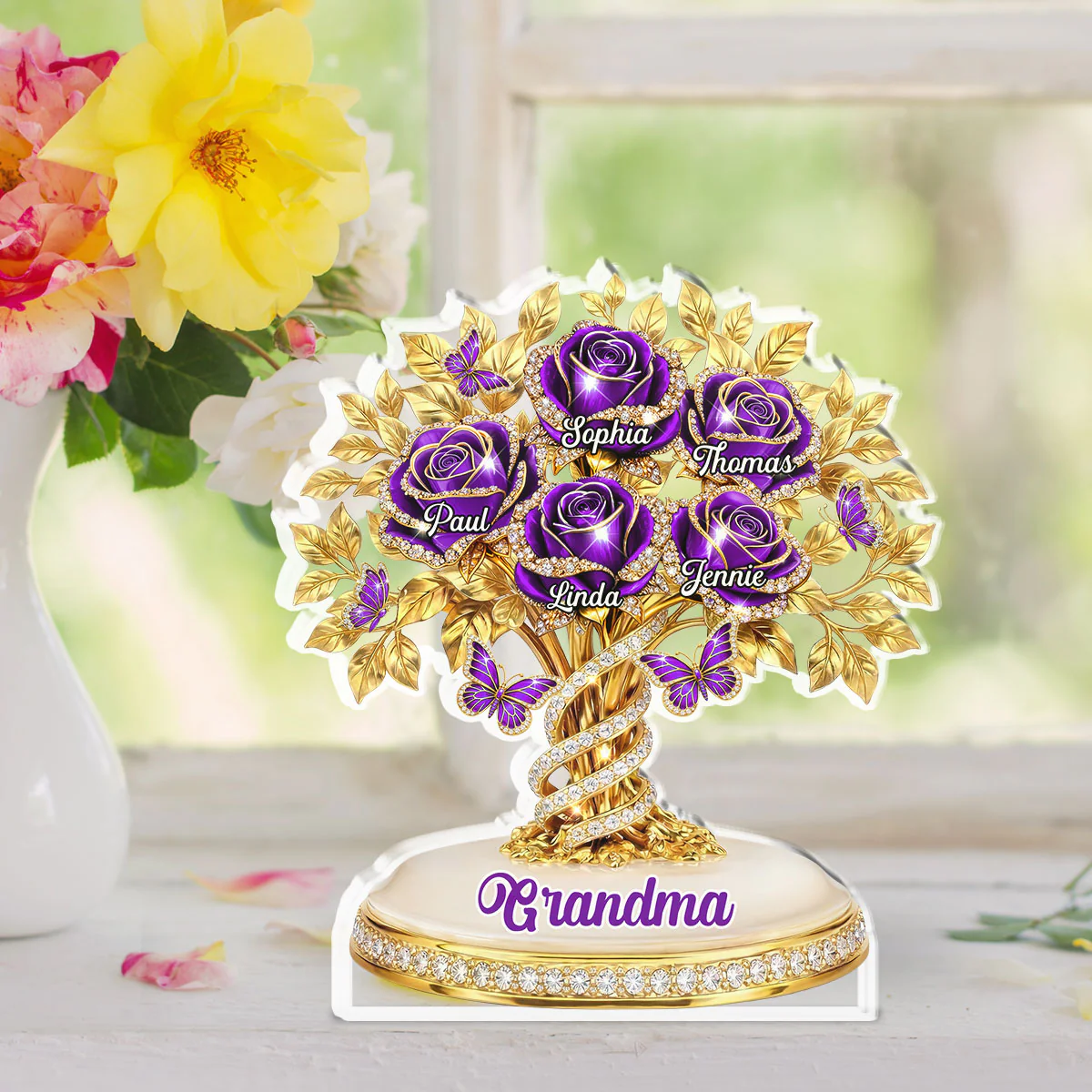Rose Flower Grandma - Personalized Custom Acrylic Plaque - Image 3
