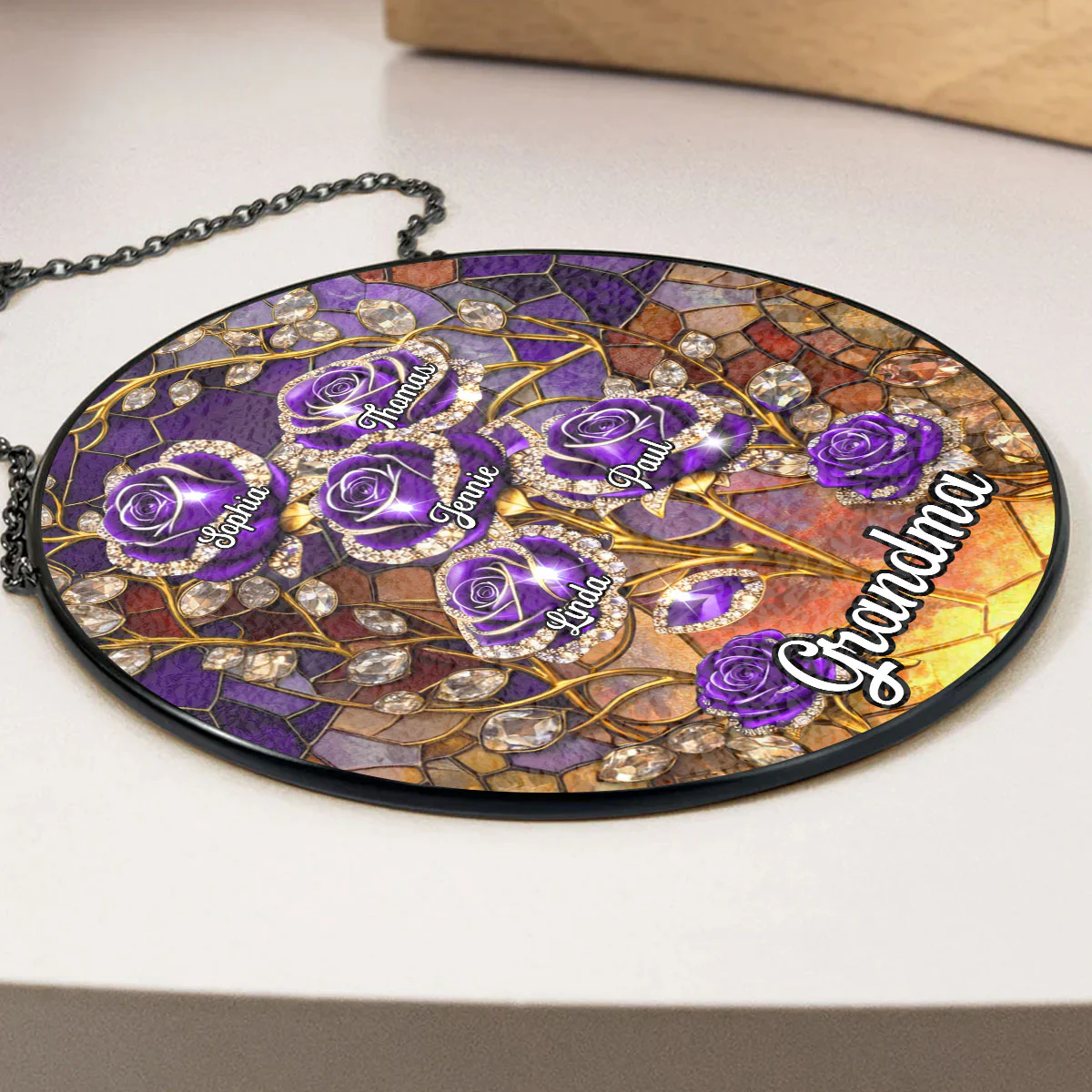 Rose Flower Grandma - Personalized Custom Window Hanging Suncatcher - Image 3