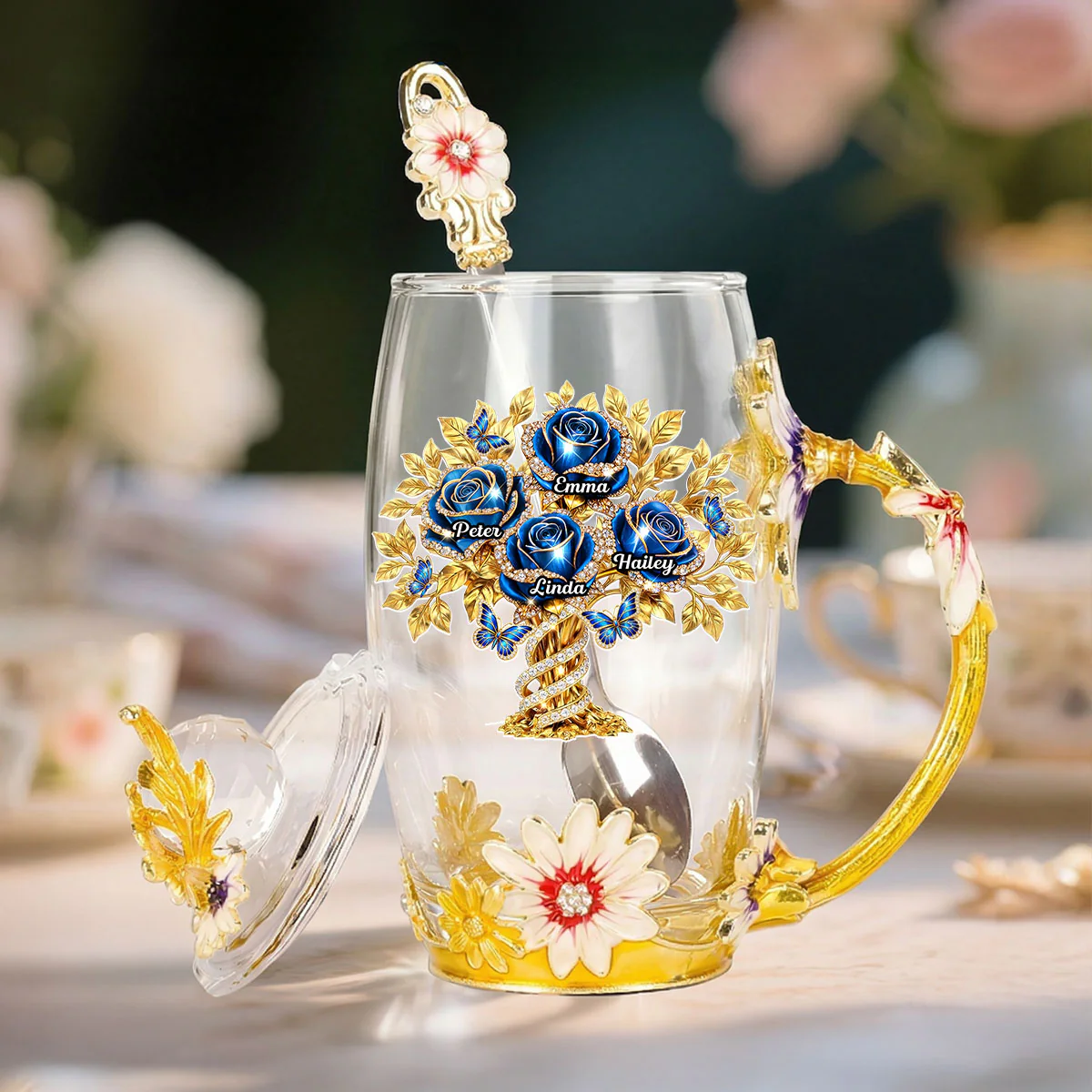 Rose Flower - Personalized Custom 14OZ Flower Tea Cup - Image 2