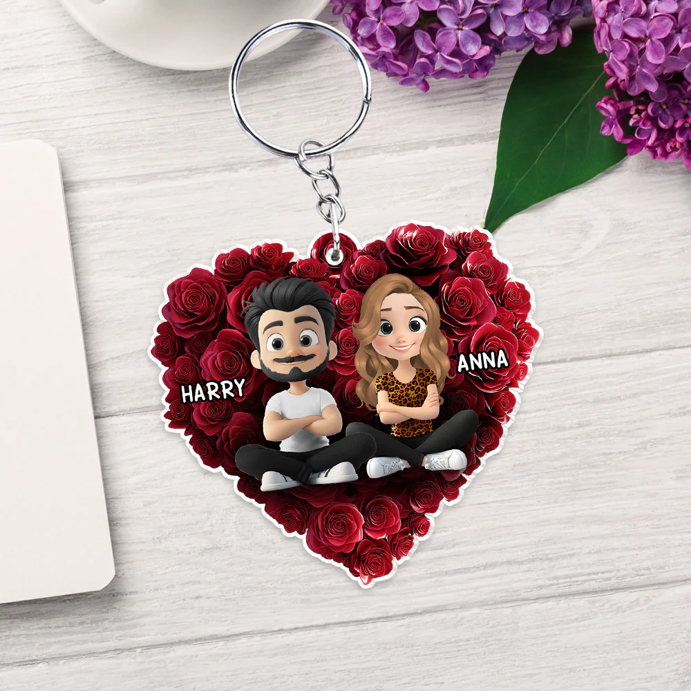 Rose Heart Couple - Personalized Custom Acrylic Keychain - Image 2