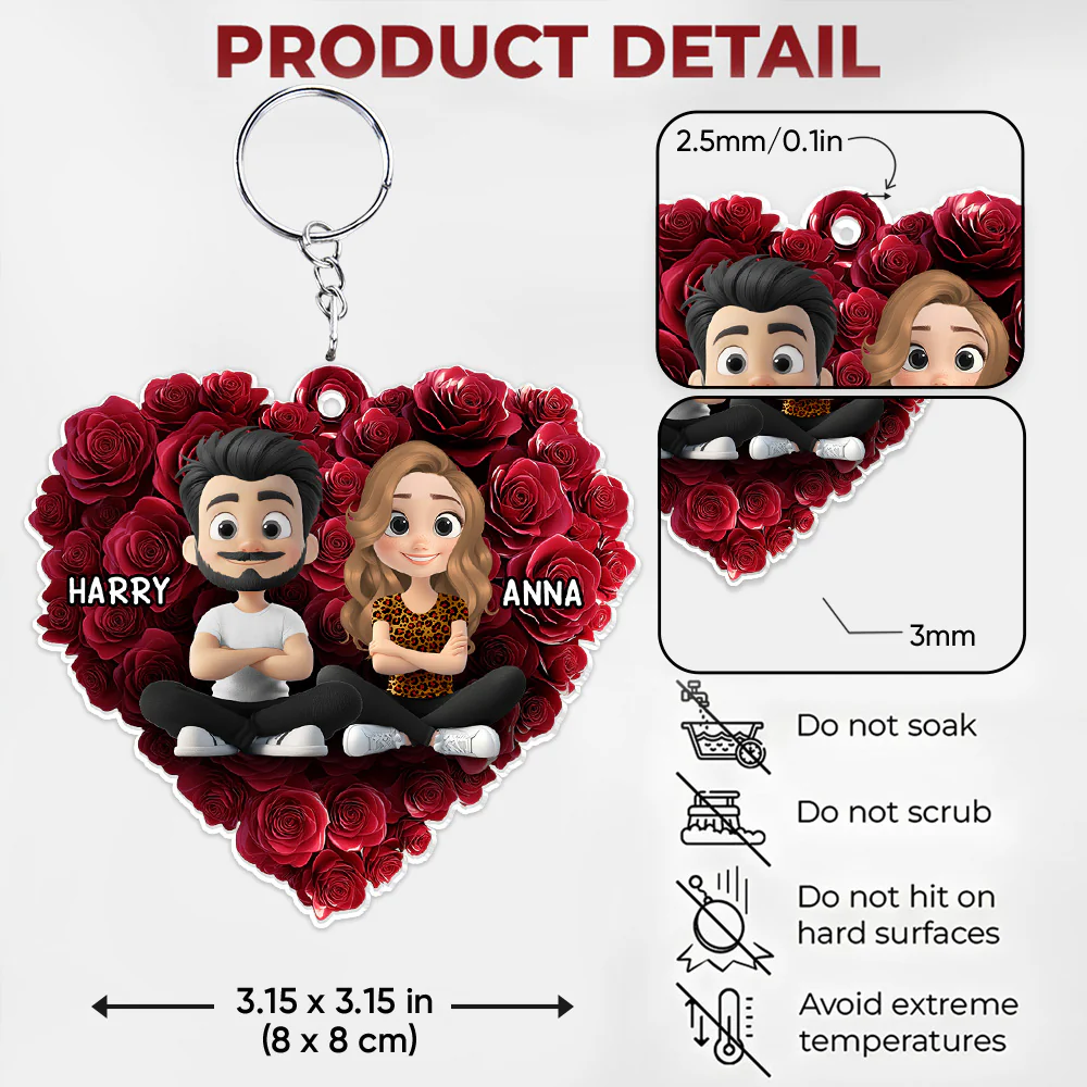 Rose Heart Couple - Personalized Custom Acrylic Keychain - Image 5