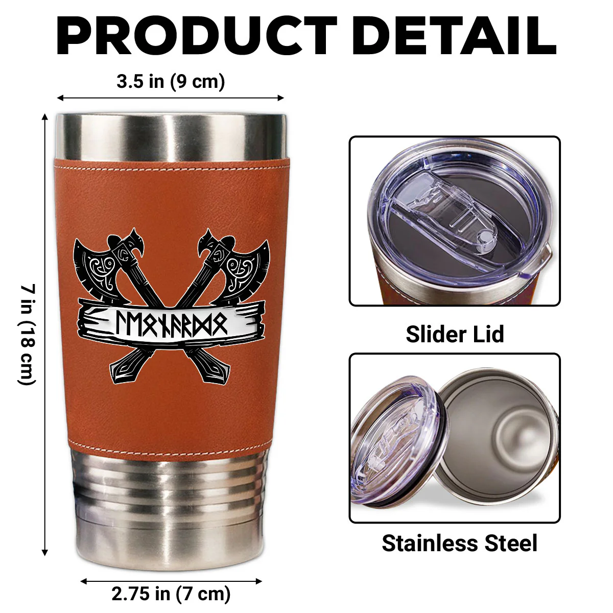 Rune Marked Viking - Personalized Custom Leather Tumbler - Image 6
