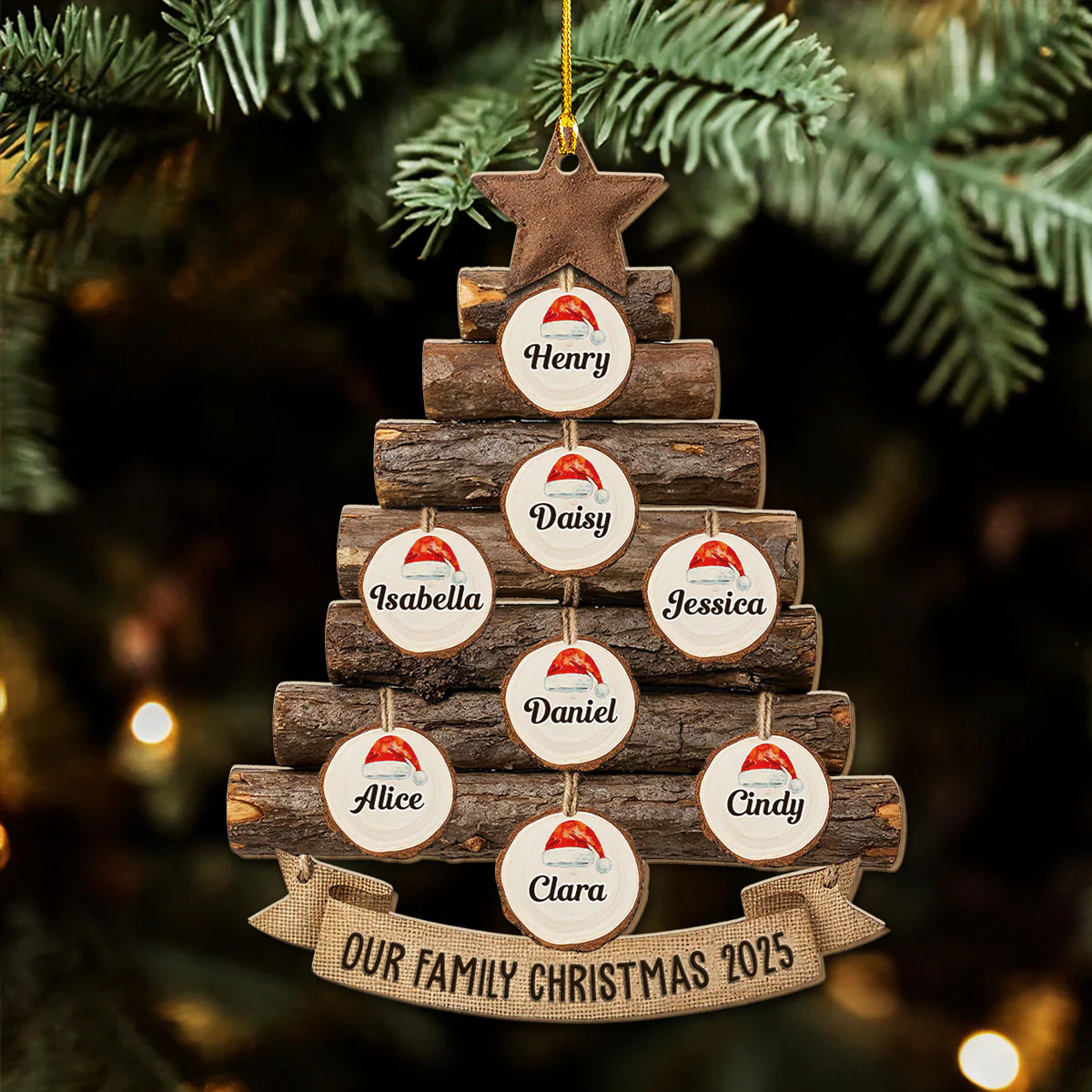 Rustic Family Christmas Tree - Personalized Custom Wood Ornament - Image 3